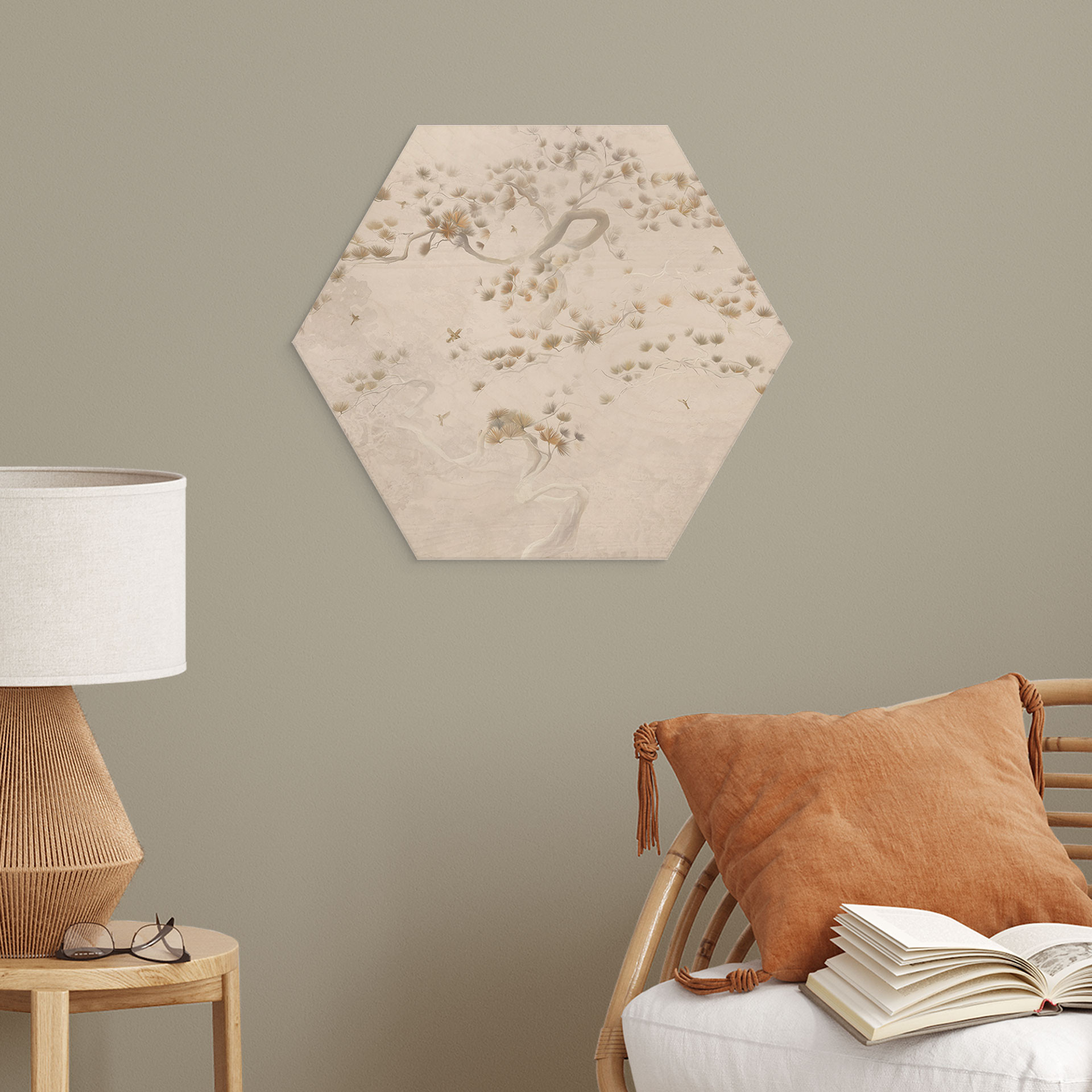 Houten Wanddecoratie in zeshoekige stijl Elegant grenen in Aziatische stijl - Ms Tiff