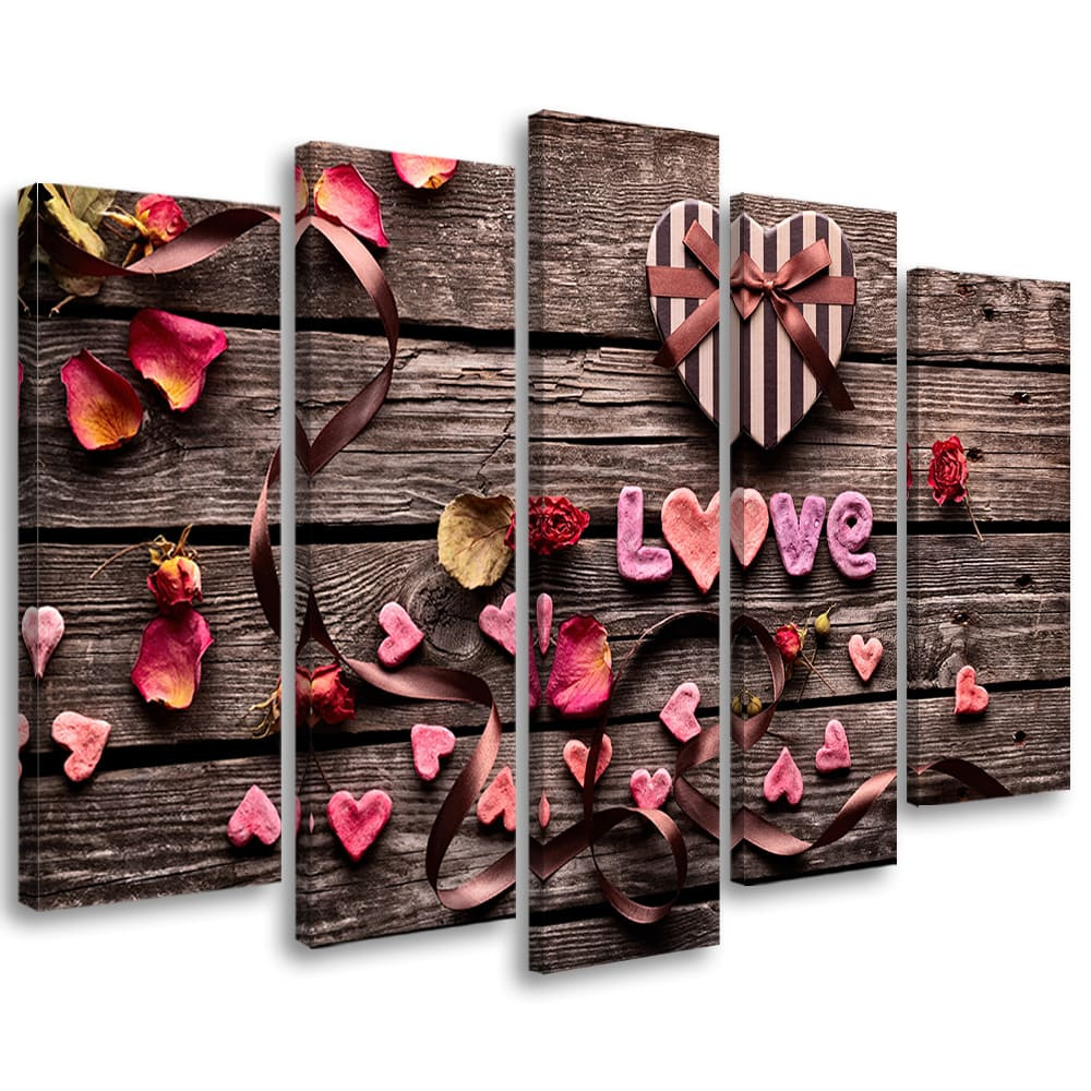 5 stykke lærredstryk Heart Love vintage blomster