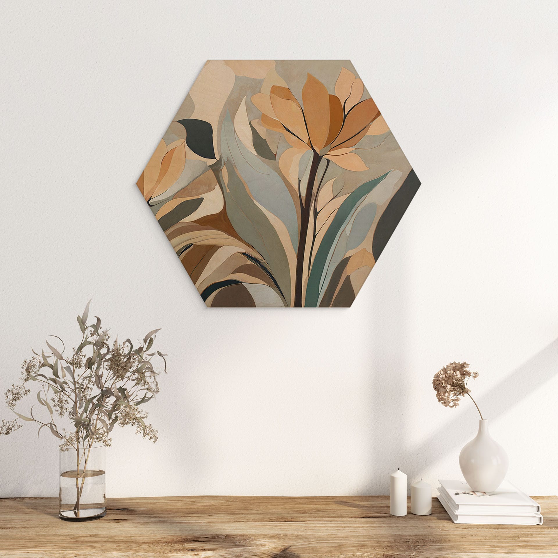 Hexagone Panneau en Bois Emil's Bloom - Fleurs Abstraites - Sir Edward x Grigory Gladarev