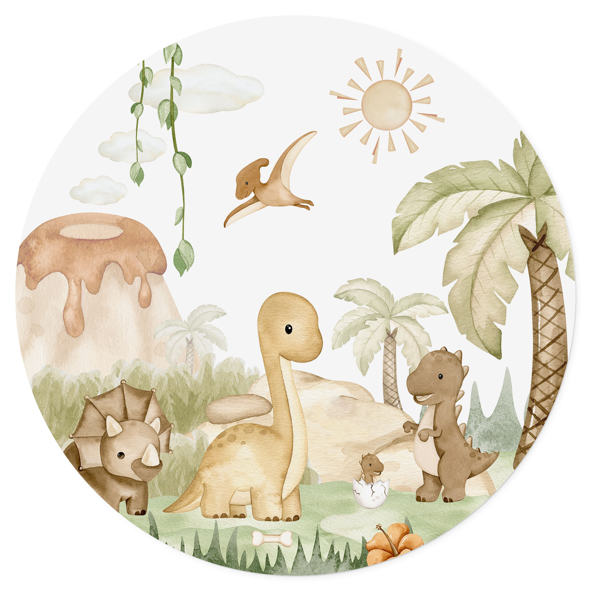 Wandtattoo Kleine Dinos auf großer Entdeckungsreise - Oliver Robins - Rund