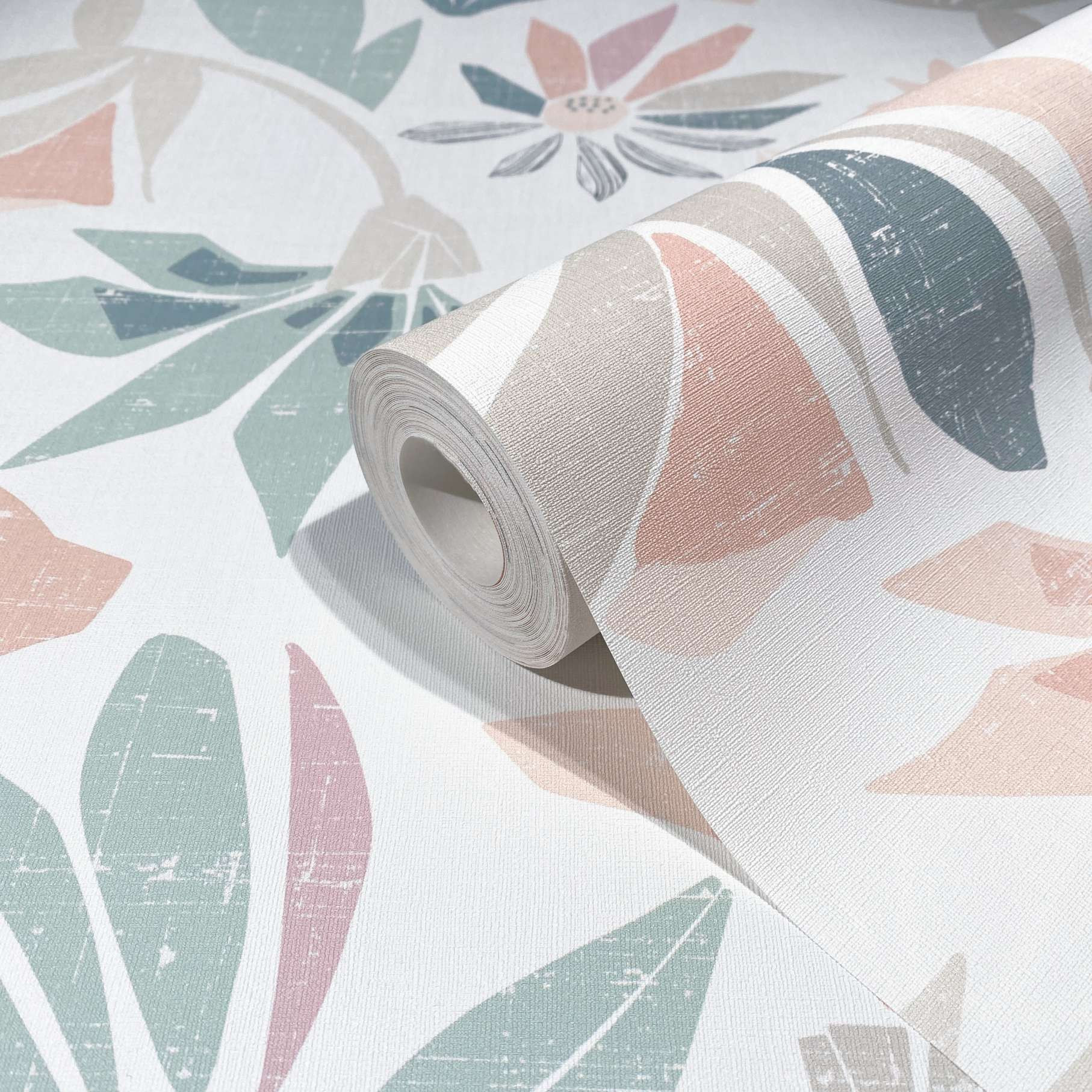 behang, vlies bloemen behang Flora wit, groen