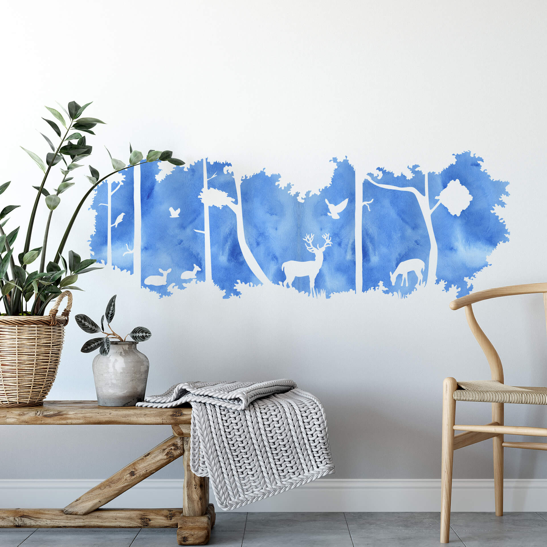Wandtattoo Waldsilhouette Panorama Watercolor - Blau