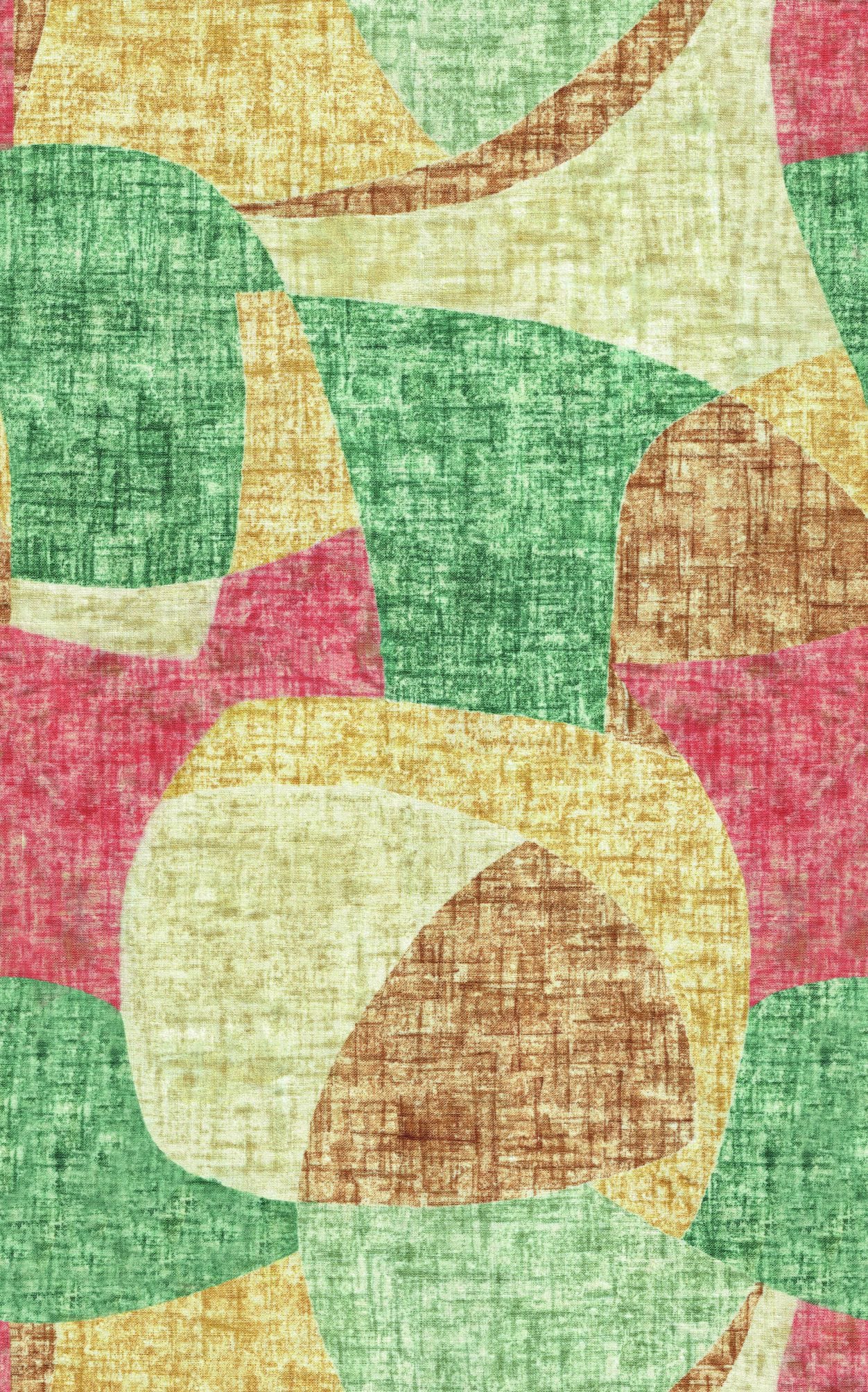 Papier peint photo motif Formes abstraites rétro en vert, ocre et terre cuite 3,4 x 2,12 m