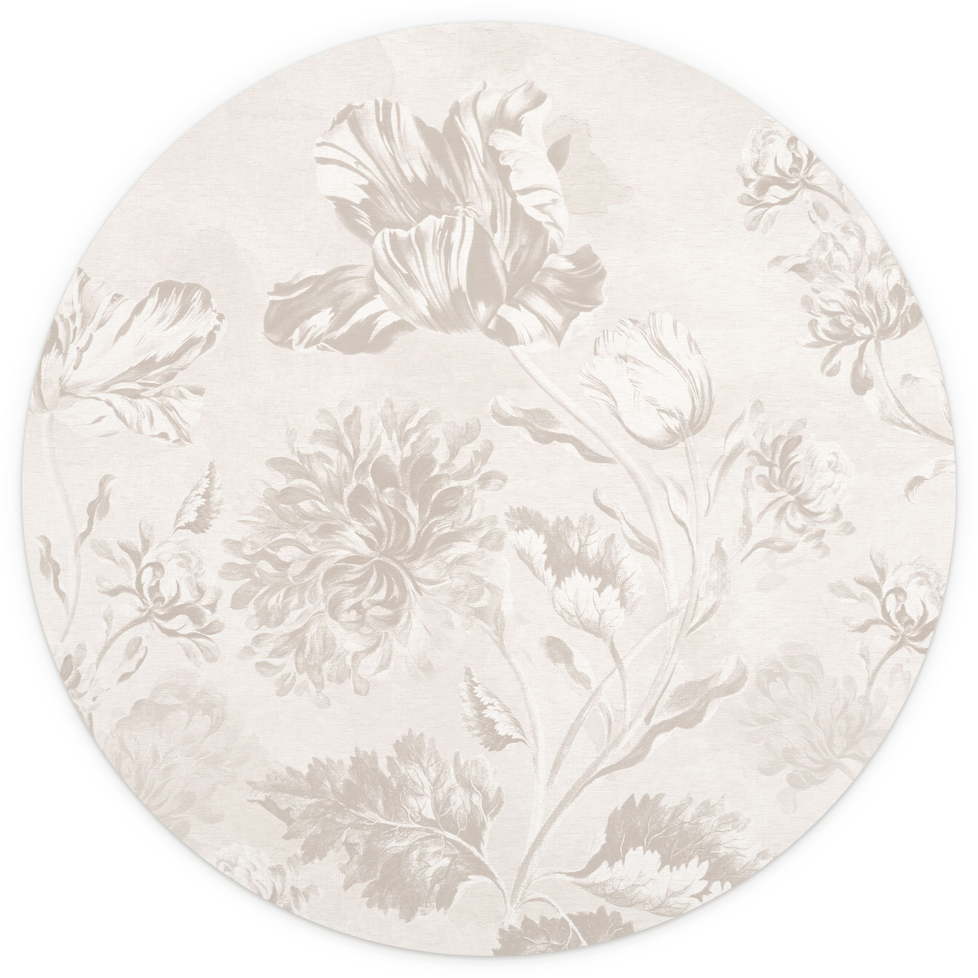 Bloemenillustratie - Wilde bloemen in krijtlook Greige - Bloemdecor - Rond - Zelfklevend/niet-geweve