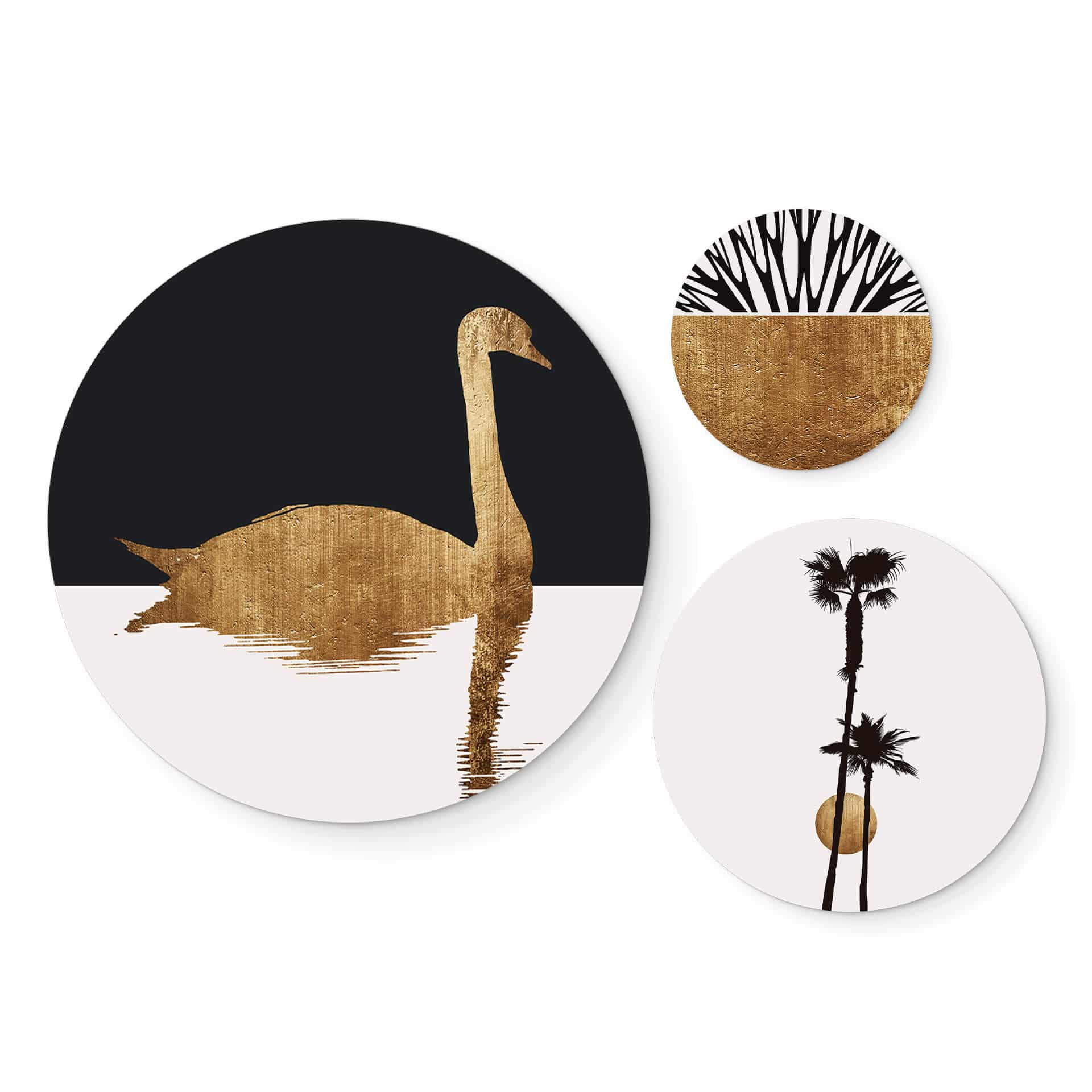Tableau sur alu-Dibond rond Kubistika - été doré (set 3 pièces)