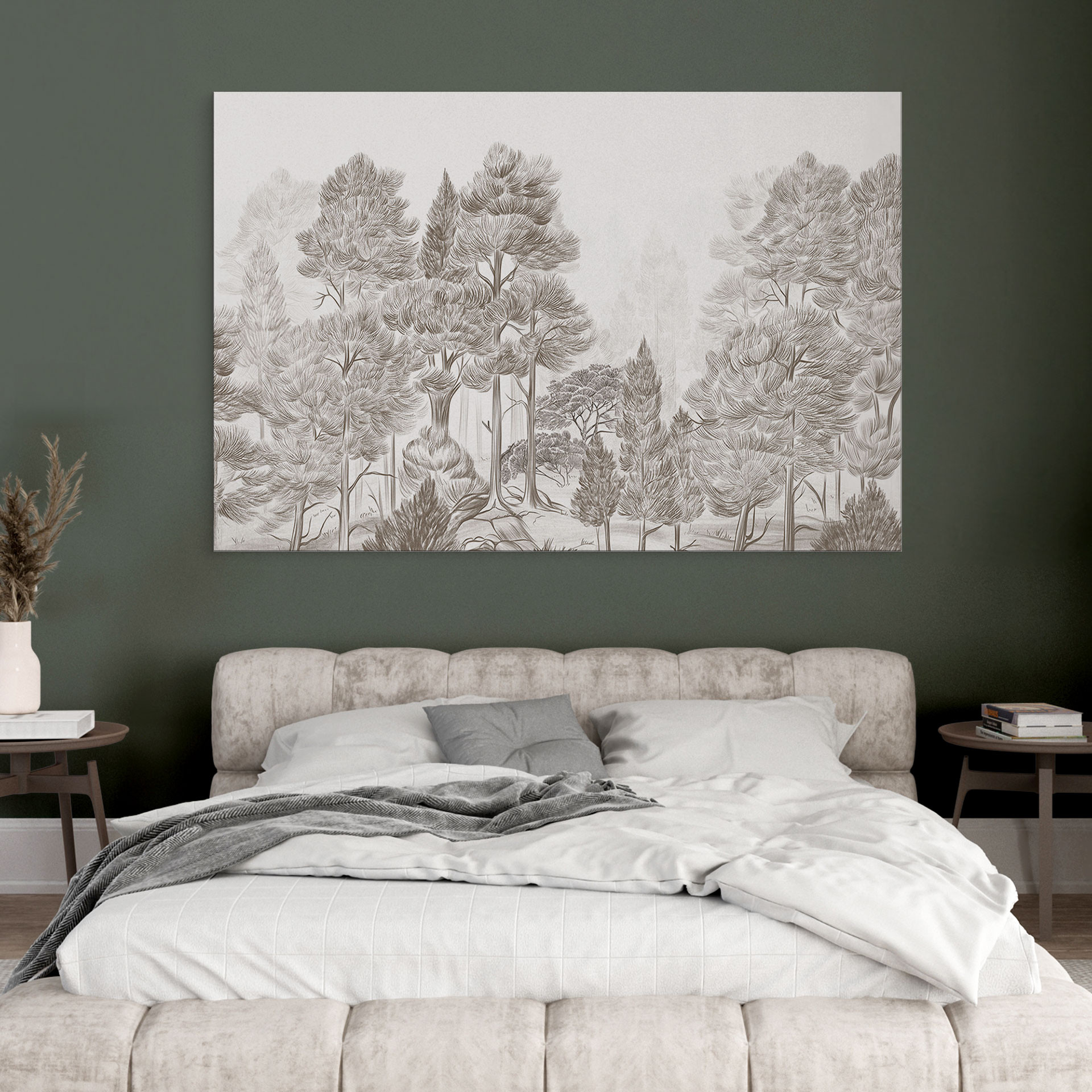 Wanddecoratie bos met boslandschap in beige - Ms Tiff - Alu-Dibond
