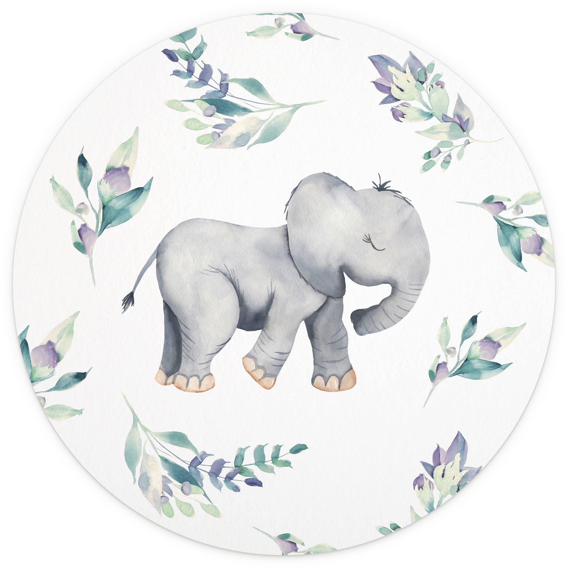 Behangcirkel Schattige baby olifant tussen boho takken - UN Designs - vliesbehang/zelfklevend vliesb