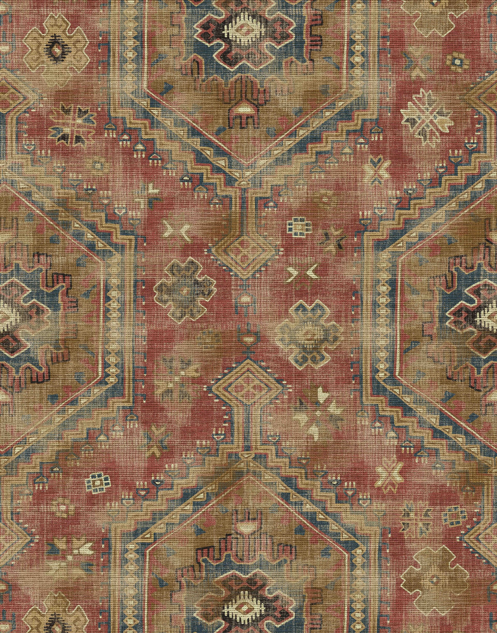 Papier peint photo motif tapis vintage rouge et olive 3,4 x 2,65 m