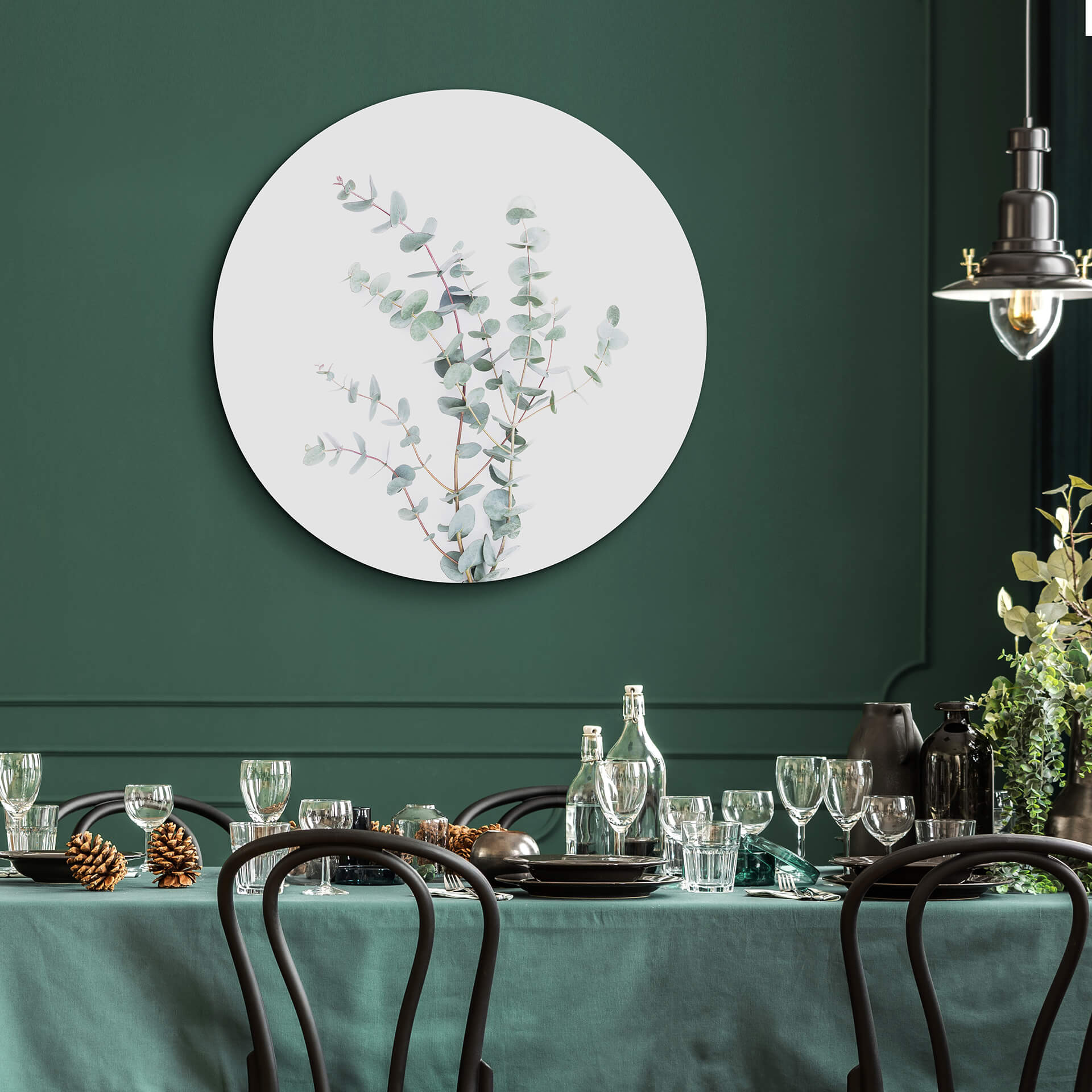 Tableau en alu-Dibond Sisi & Seb - Branche d'Eucalyptus - Rond