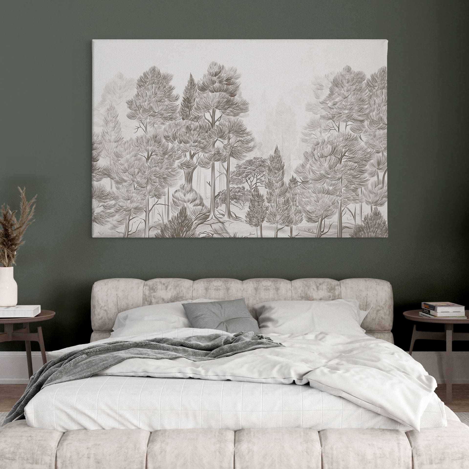 Canvas schilderij Bos met boslandschap in beige - Ms Tiff