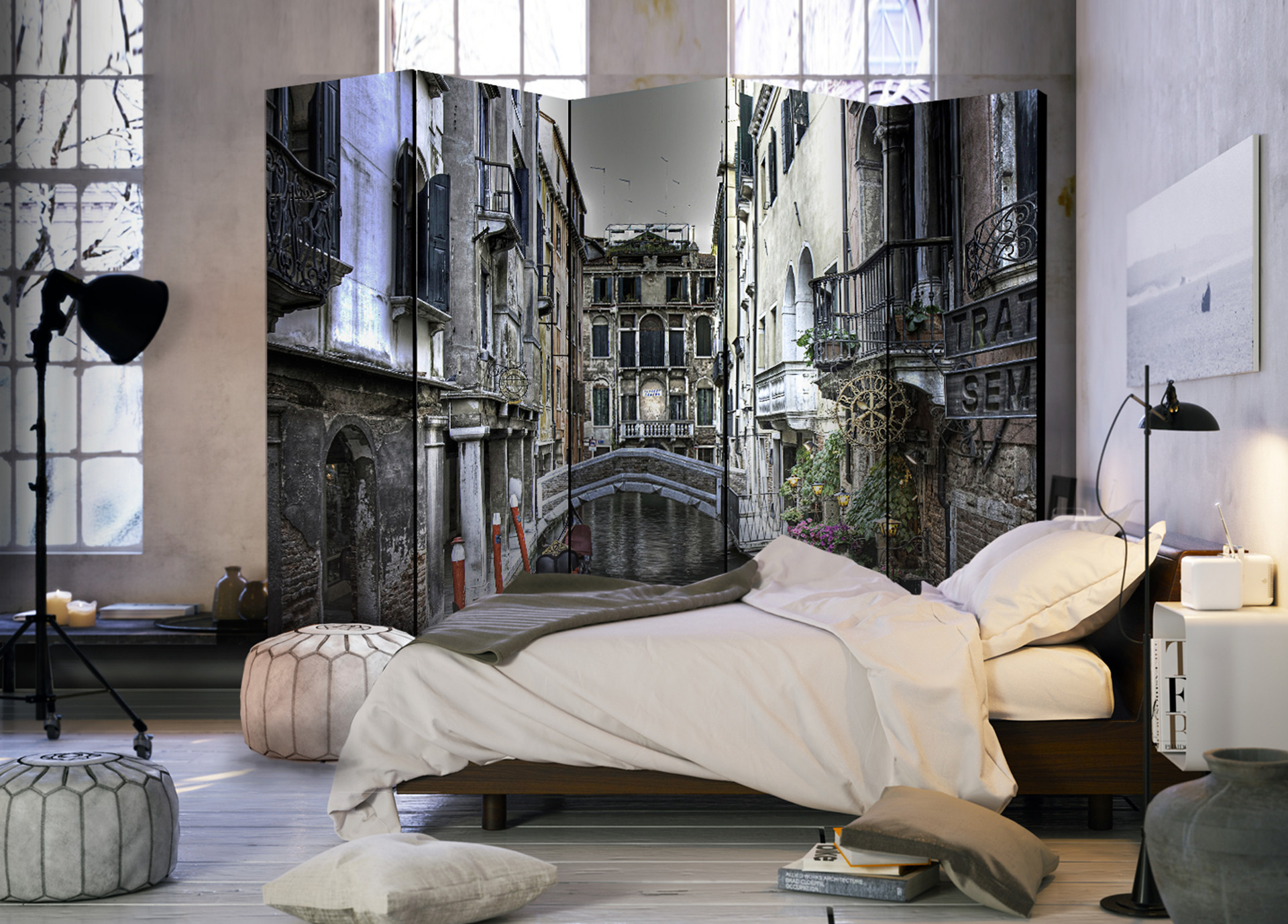Screen room divider - Romantisk Venedig, 5-delt - 225x172 cm