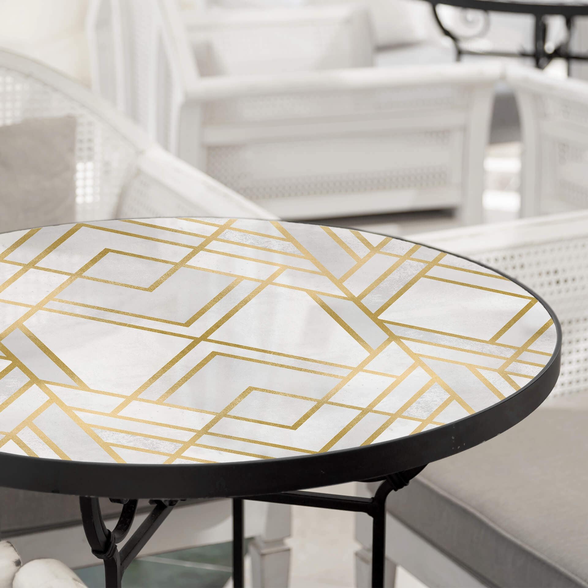 Plateau de table en verre - Fredriksson - Art Deco: Géométrie dorée - Rond