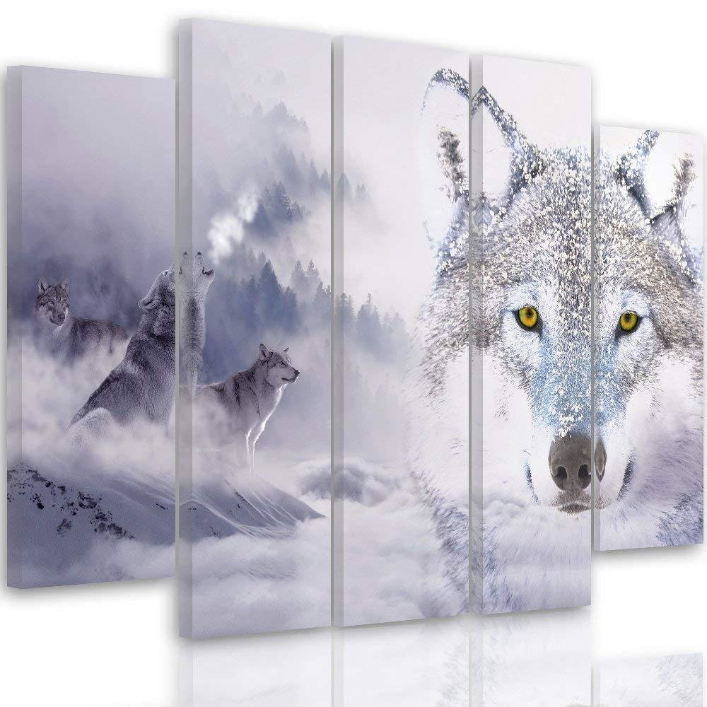 5 stykke lærredsprint, Wolf Fog Forest Grey