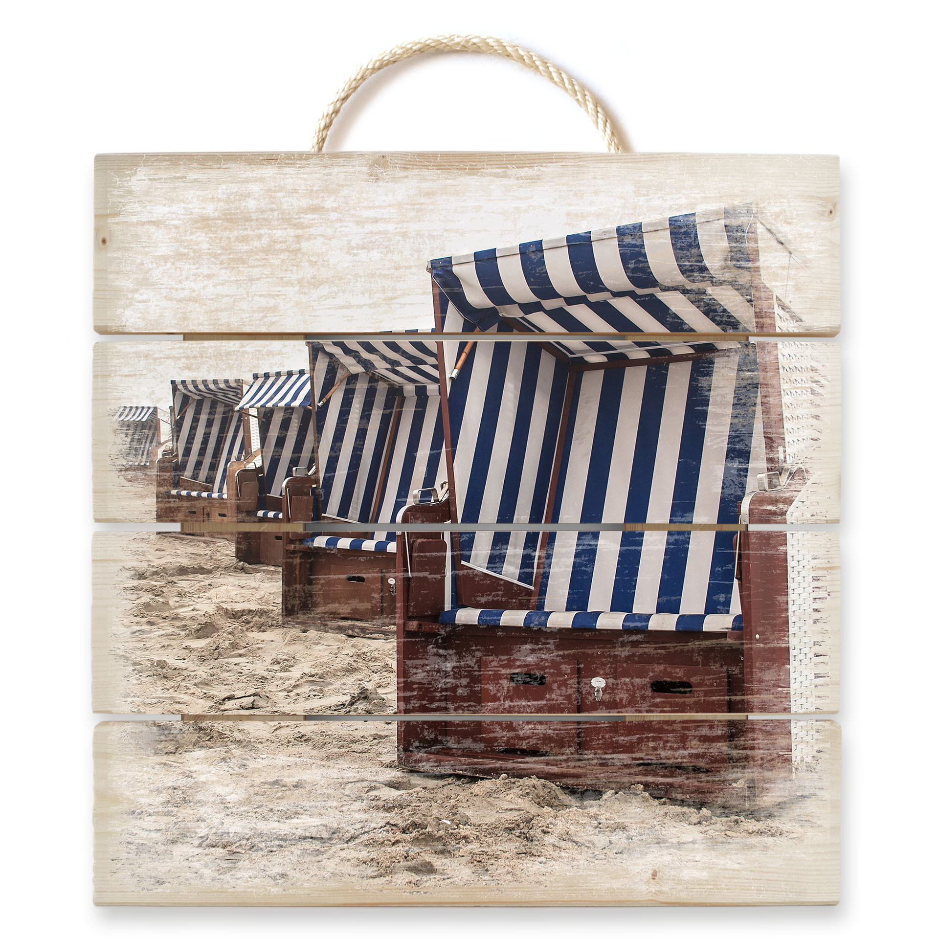 Obraz drewniany krzesło plażowe na Norderney - 40x41,5 cm