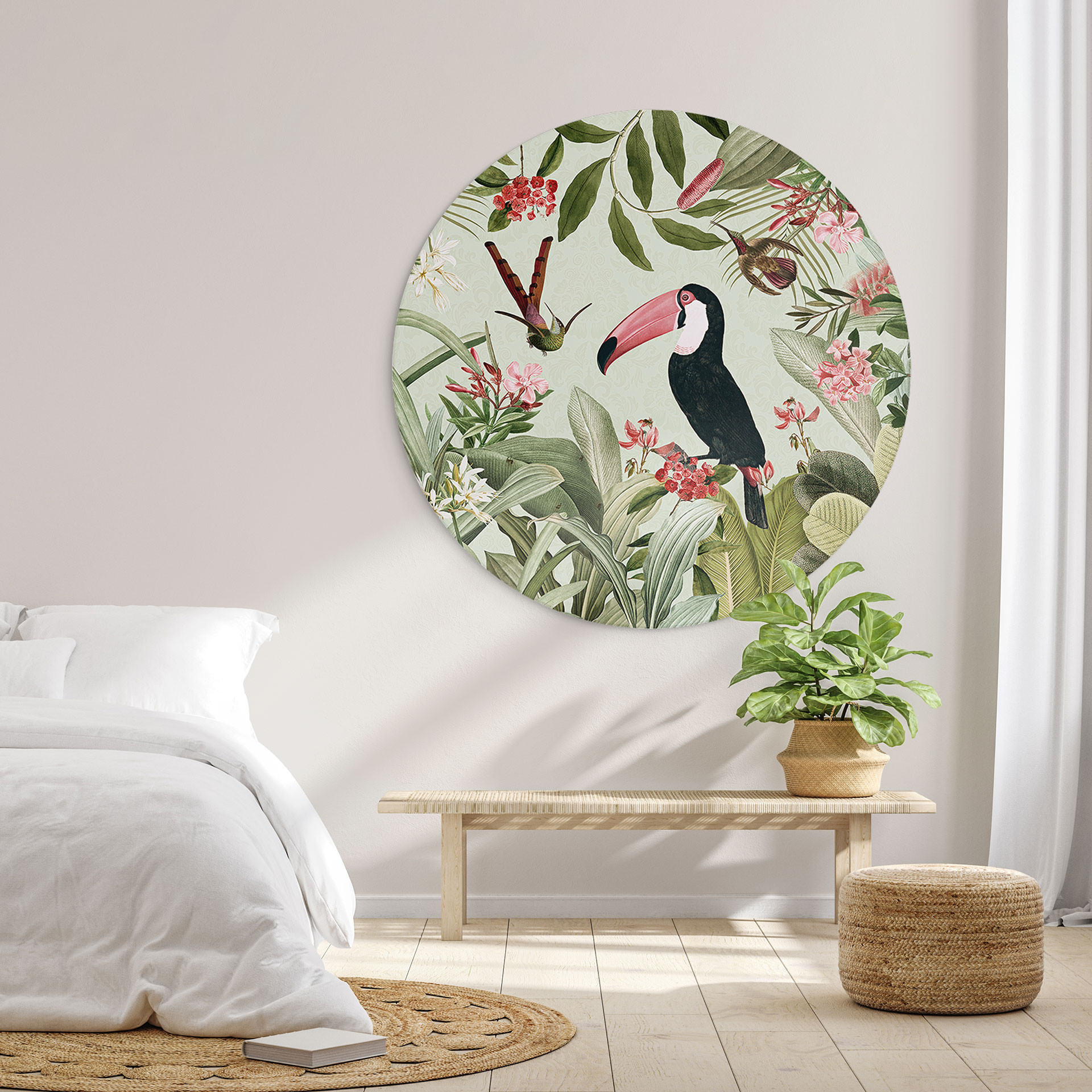 Vægcirkel Tukan i et jungleparadis - UN Designs – print på aluminium (Alu-Dibond)