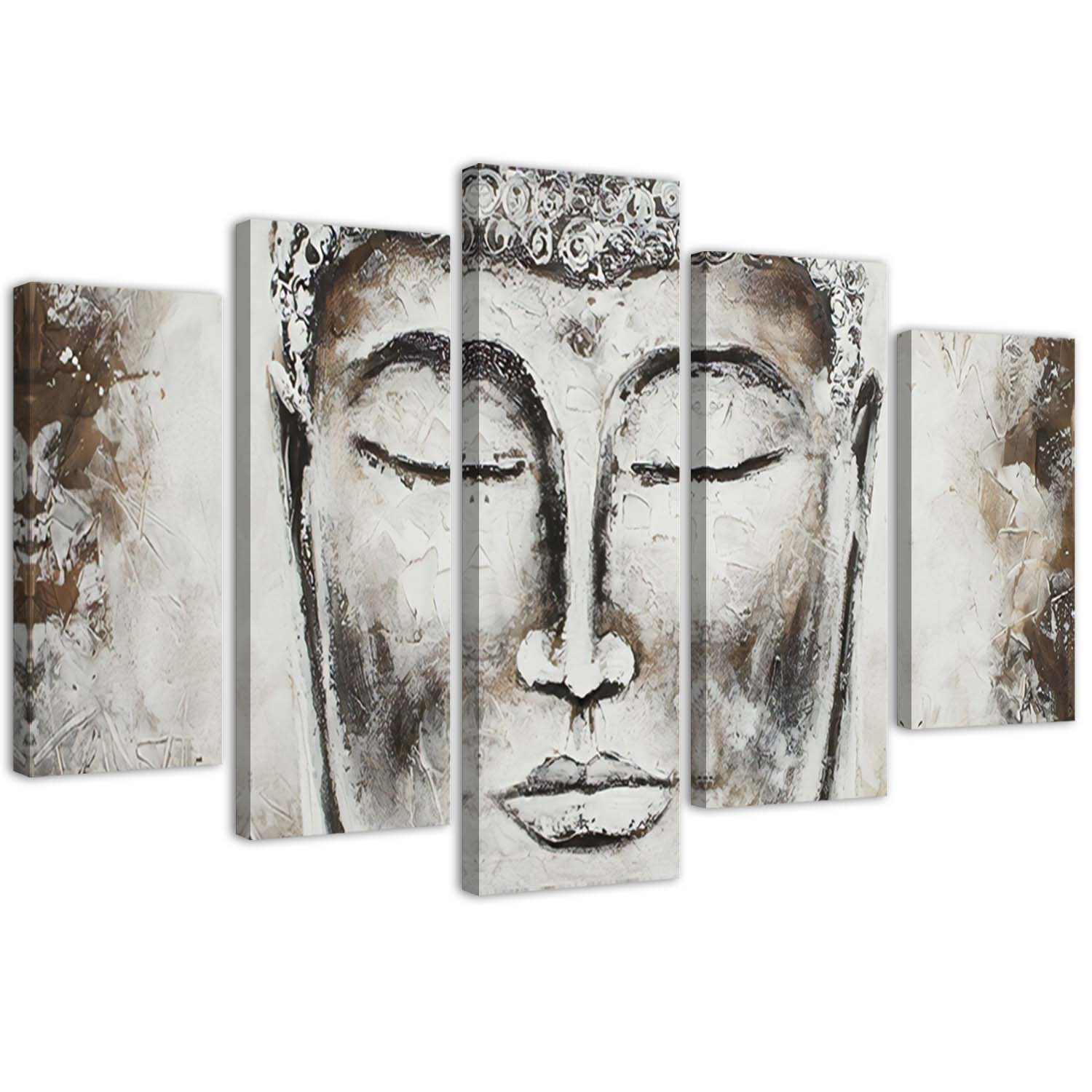 5 stykke lærredstryk, Buddha Grey Zen Spa