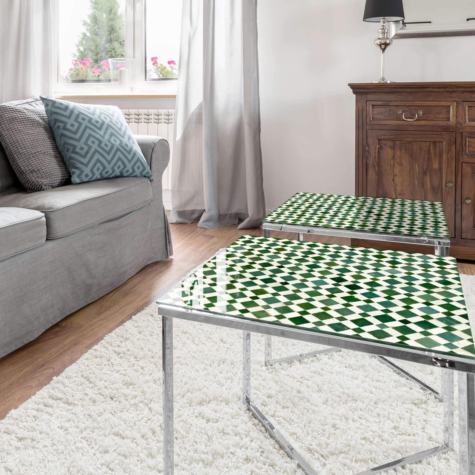 Plateau de table en verre - Mosaiques 02 - Carré