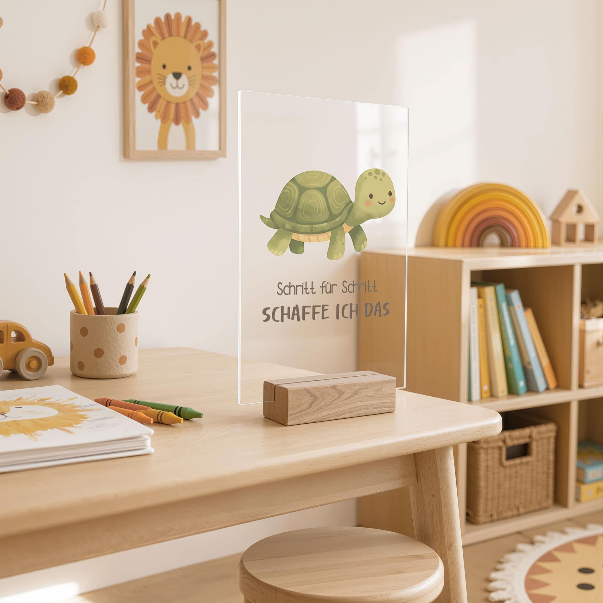 Tischaufsteller mit Schildkröte - kindgerechter Kraftsatz 'Schritt für Schritt schaffe ich das'