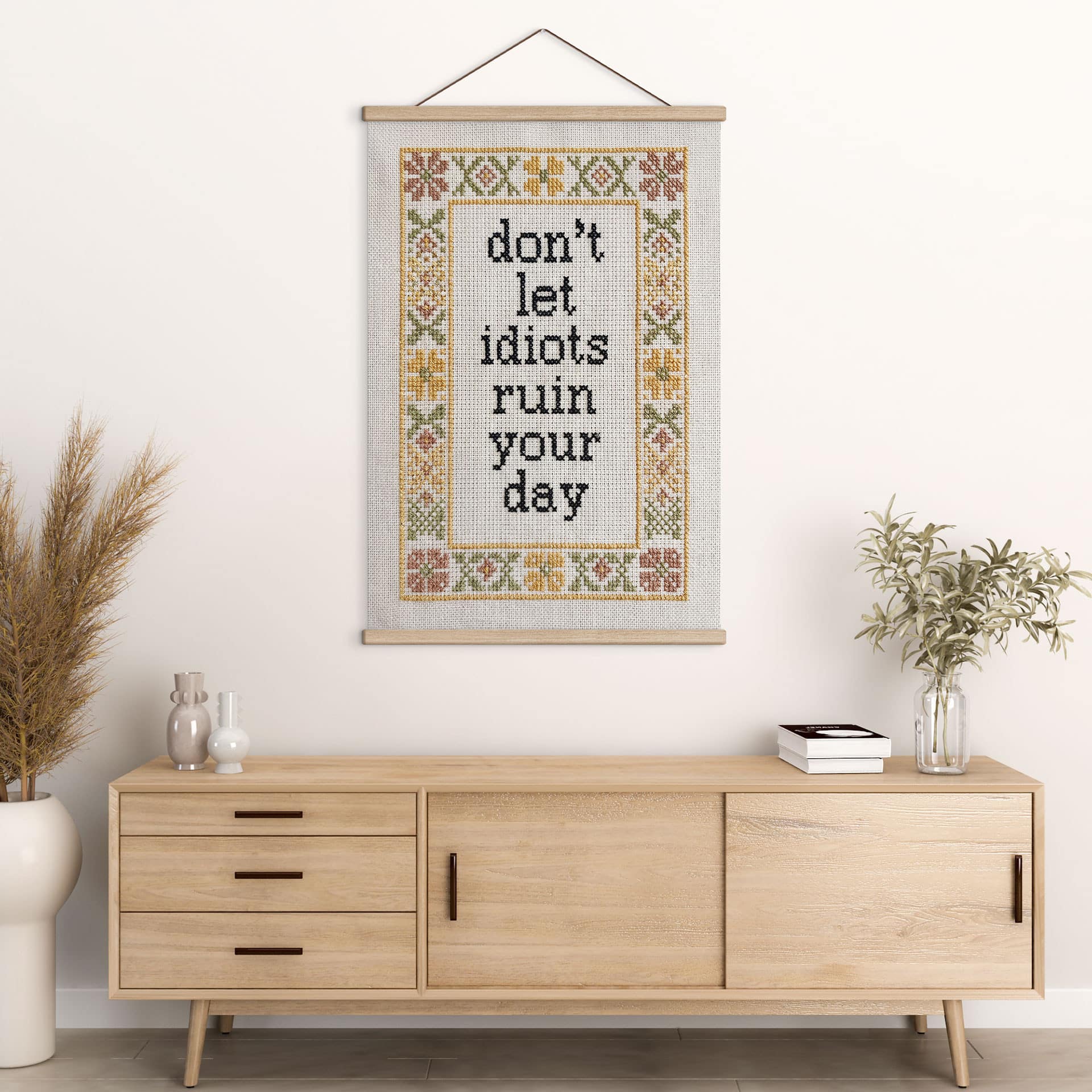 Obraz tkaniny Don't let idiots Cytat z Haftowanym Wzorem - Magnusson