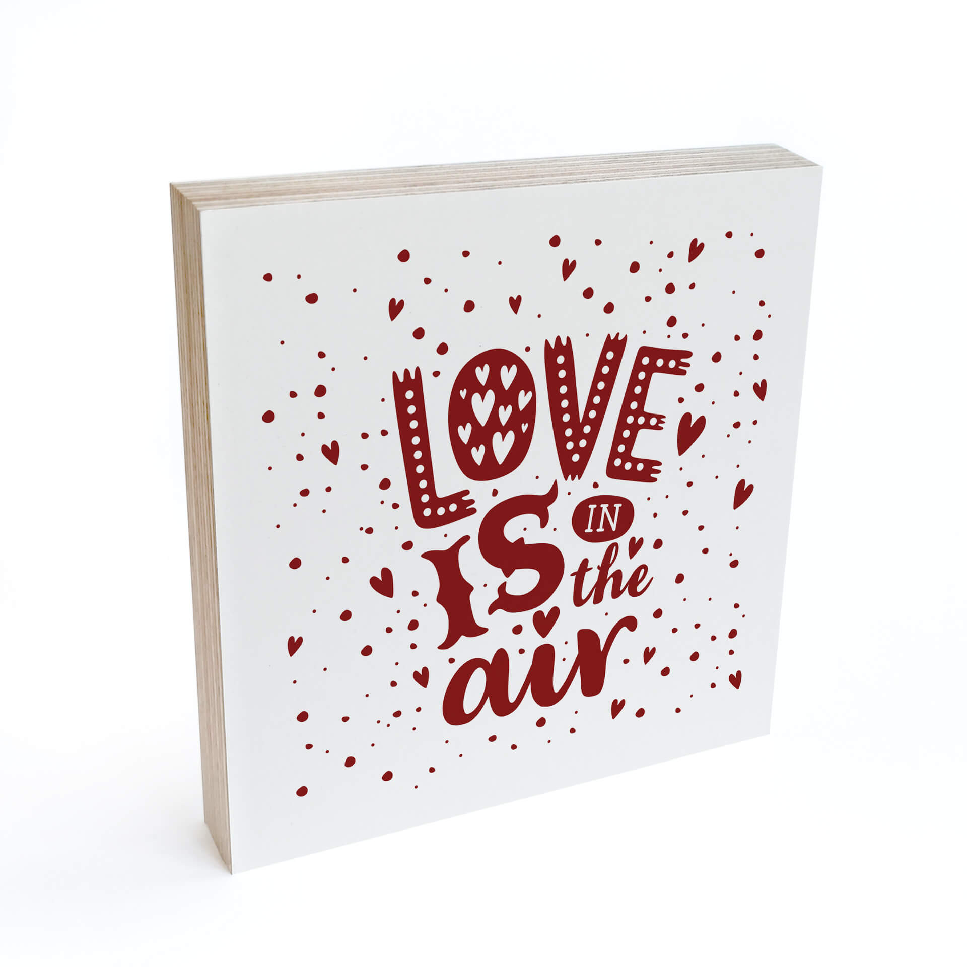 Billede af træ til at sætte op - Love is in the air red - 15x15 cm