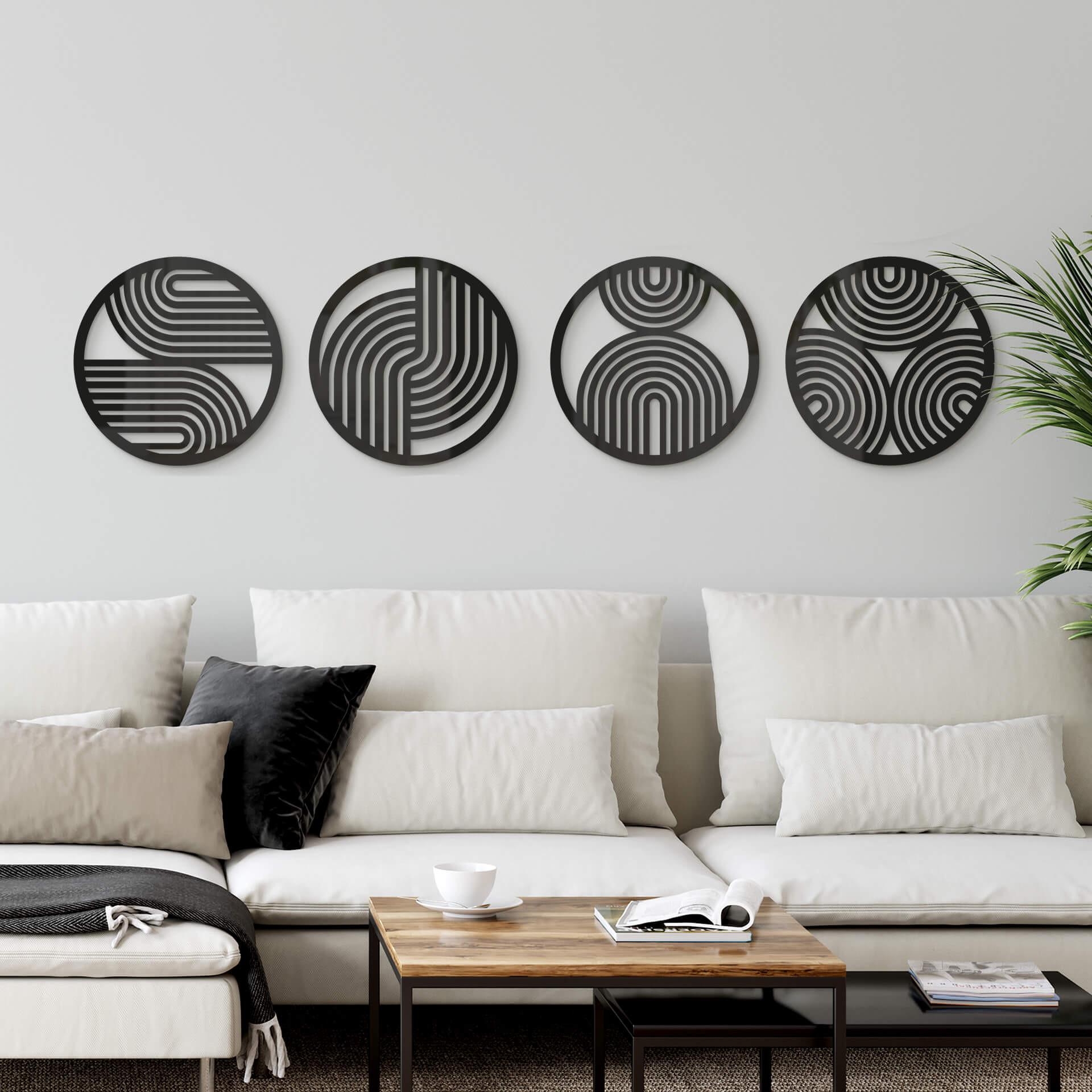 Dekoracja akrylowa Boho rainbow - okrągła geometryczna grafika (zestaw 4 sztuk)