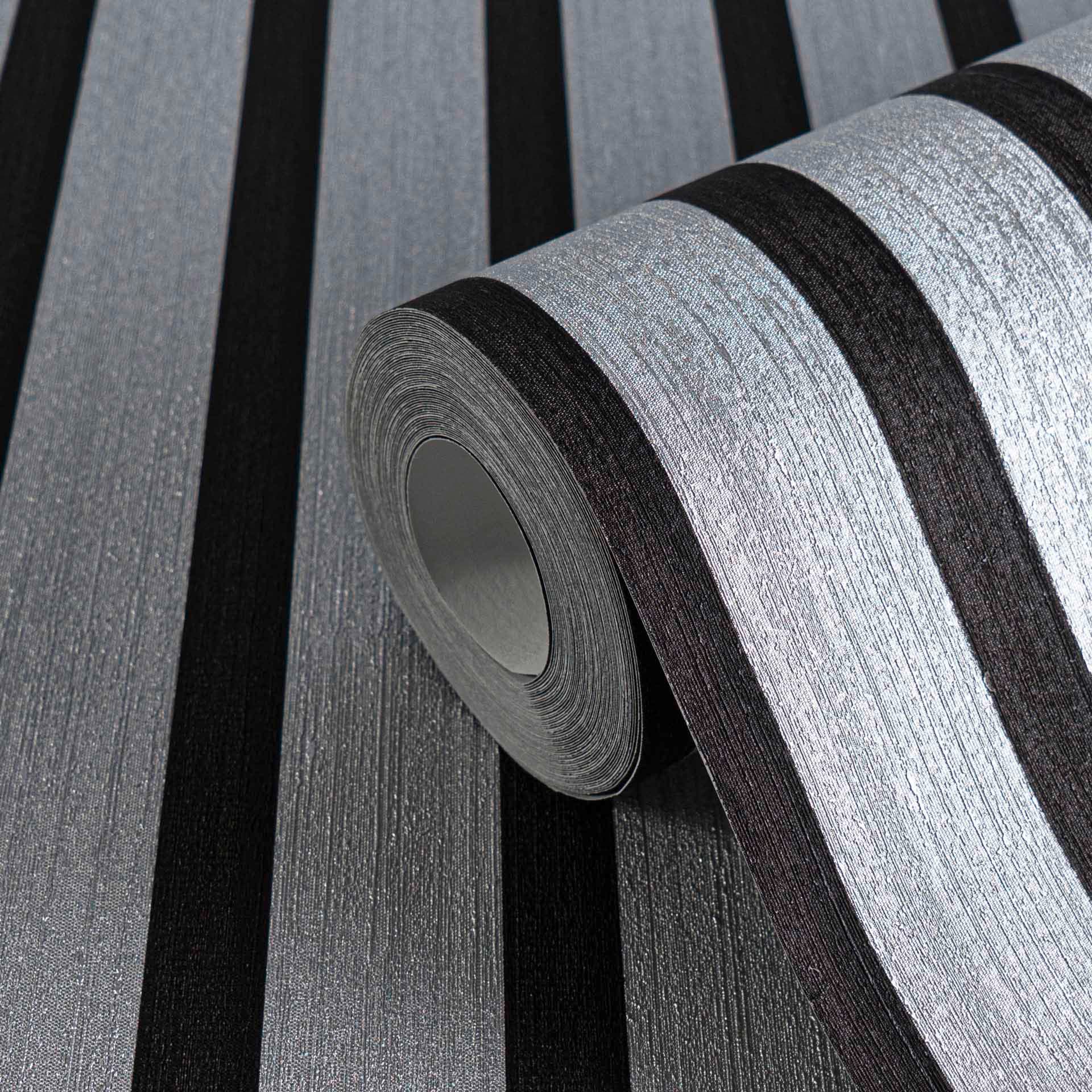 vliesbehang in zilver metallic zwart - scandinavisch akoestische houten panelen luxe behang