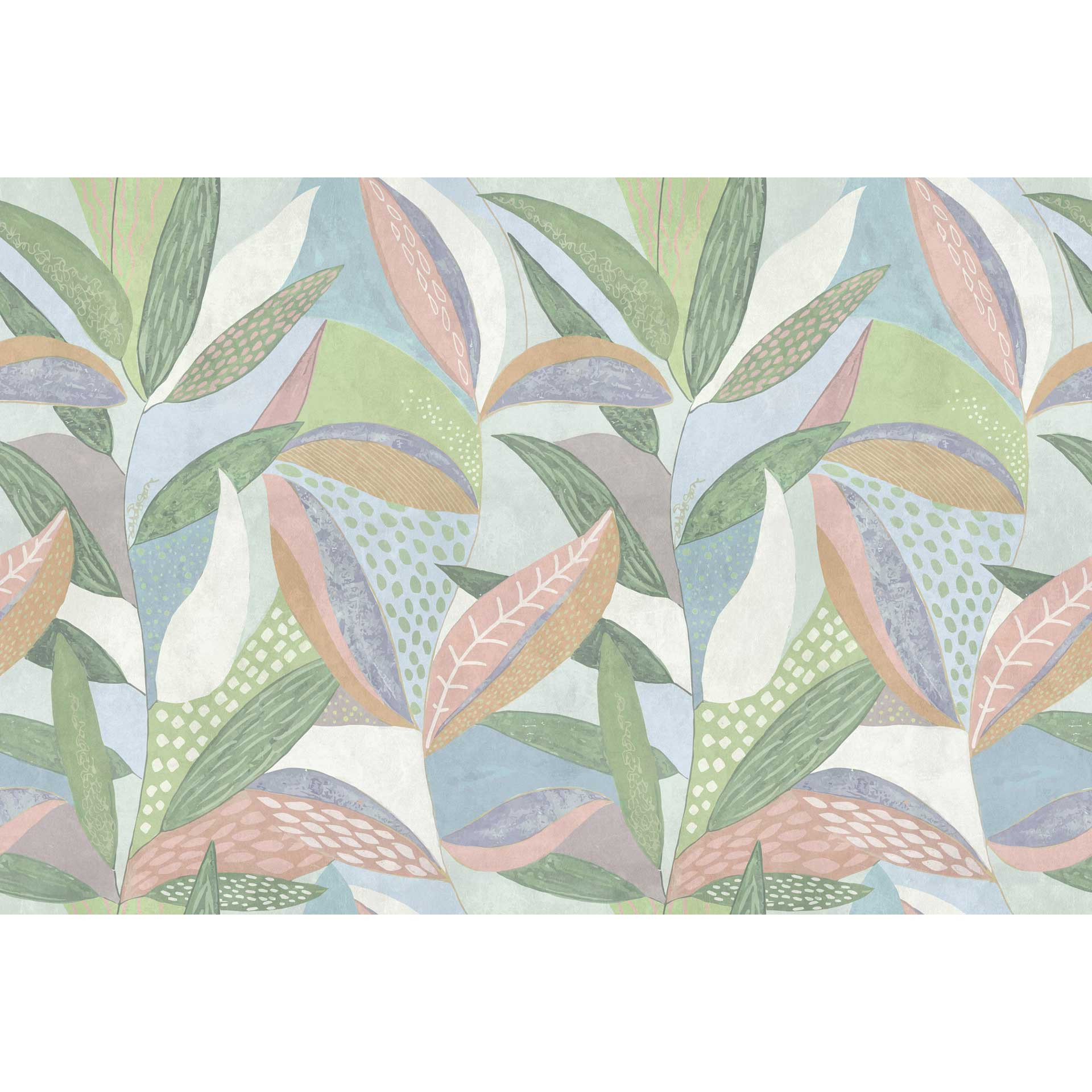 Gestileerd botanisch behang in pastelkleuren - modern vliesbehang