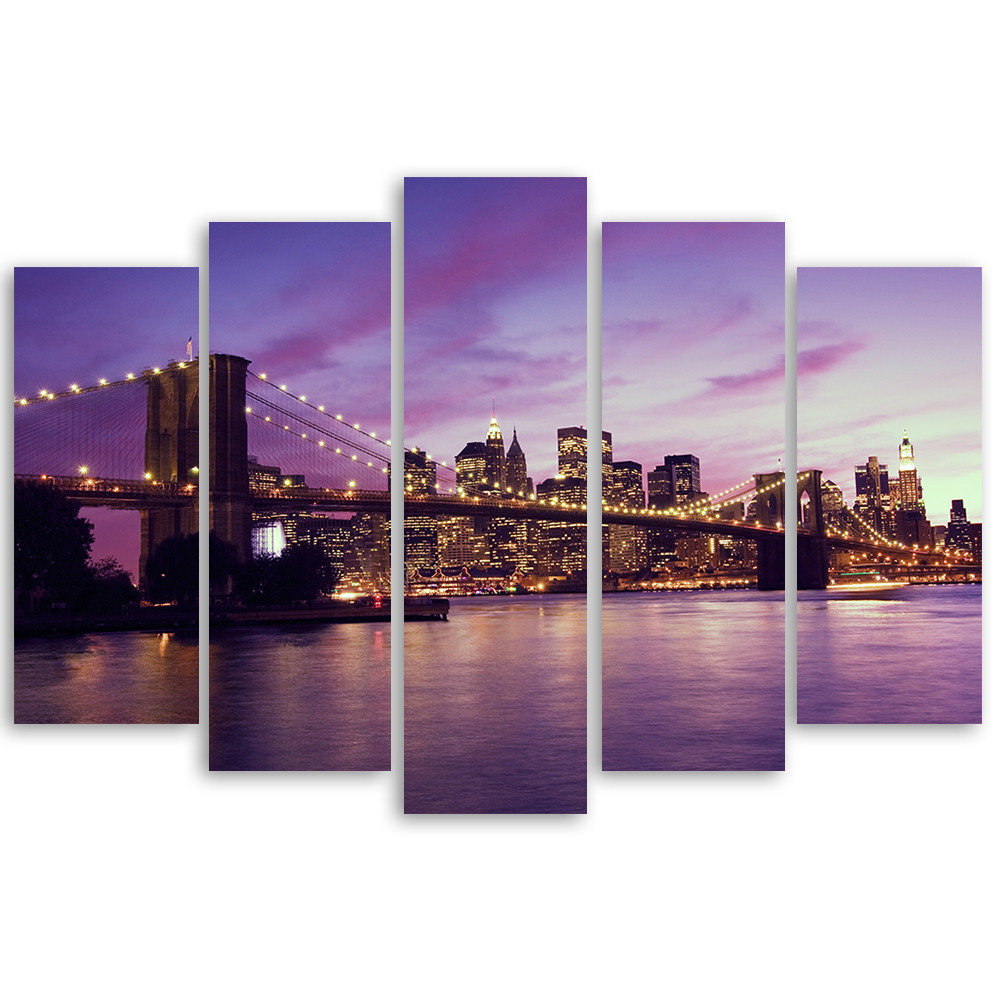 5 stykke lærredstryk, New York Brooklyn Bridge lilla