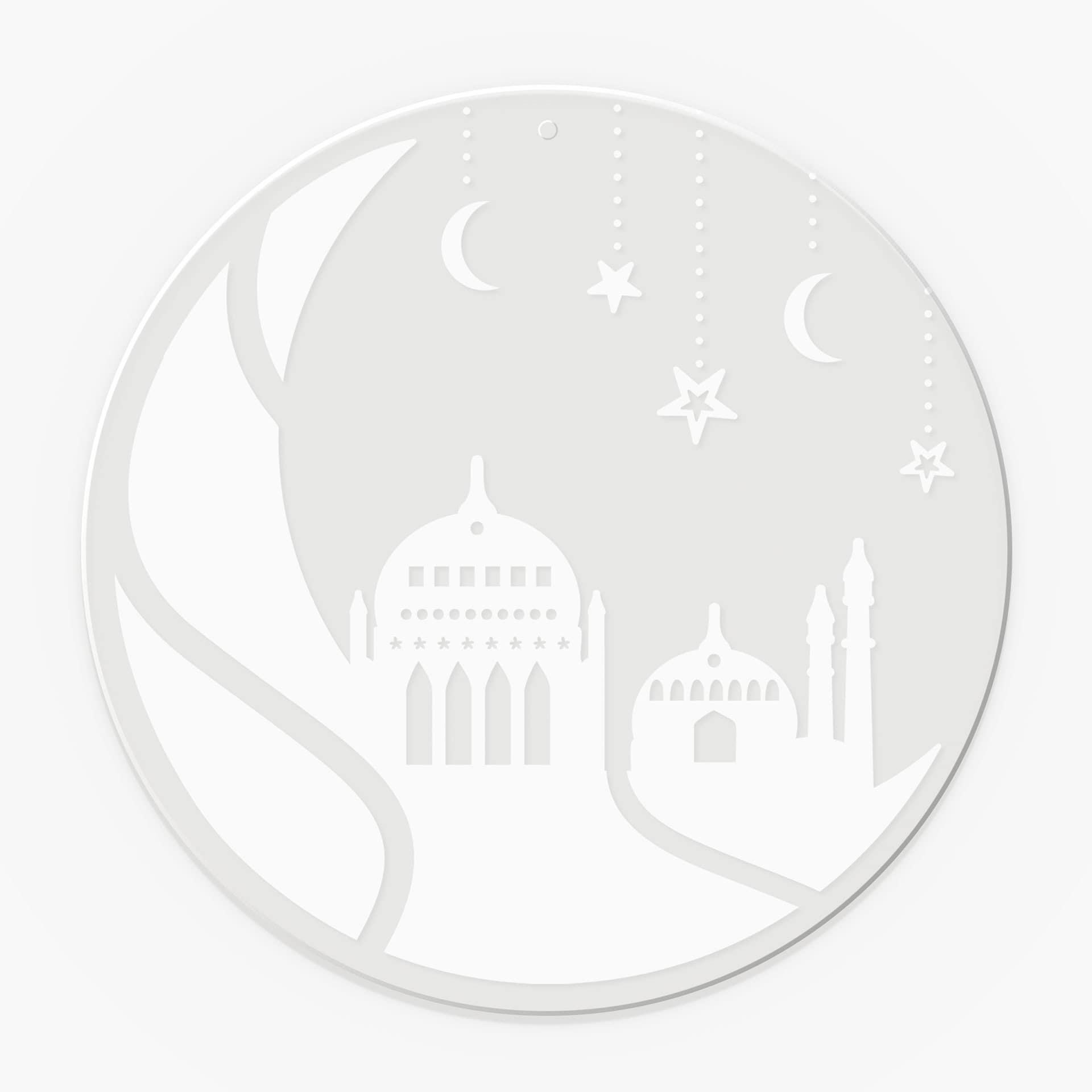 Akrylglasbillede, vinduesbillede til ophængning Ramadan Kareem - Månesilhuet - Rund