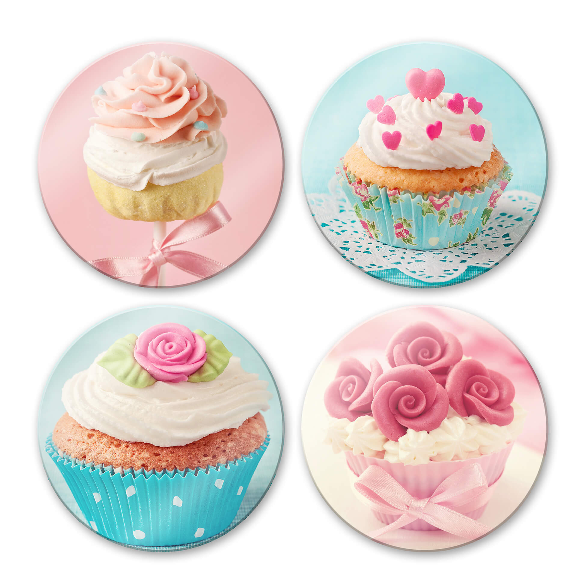 Glasbillede - Cupcake Sæt (4 dele) - Rund