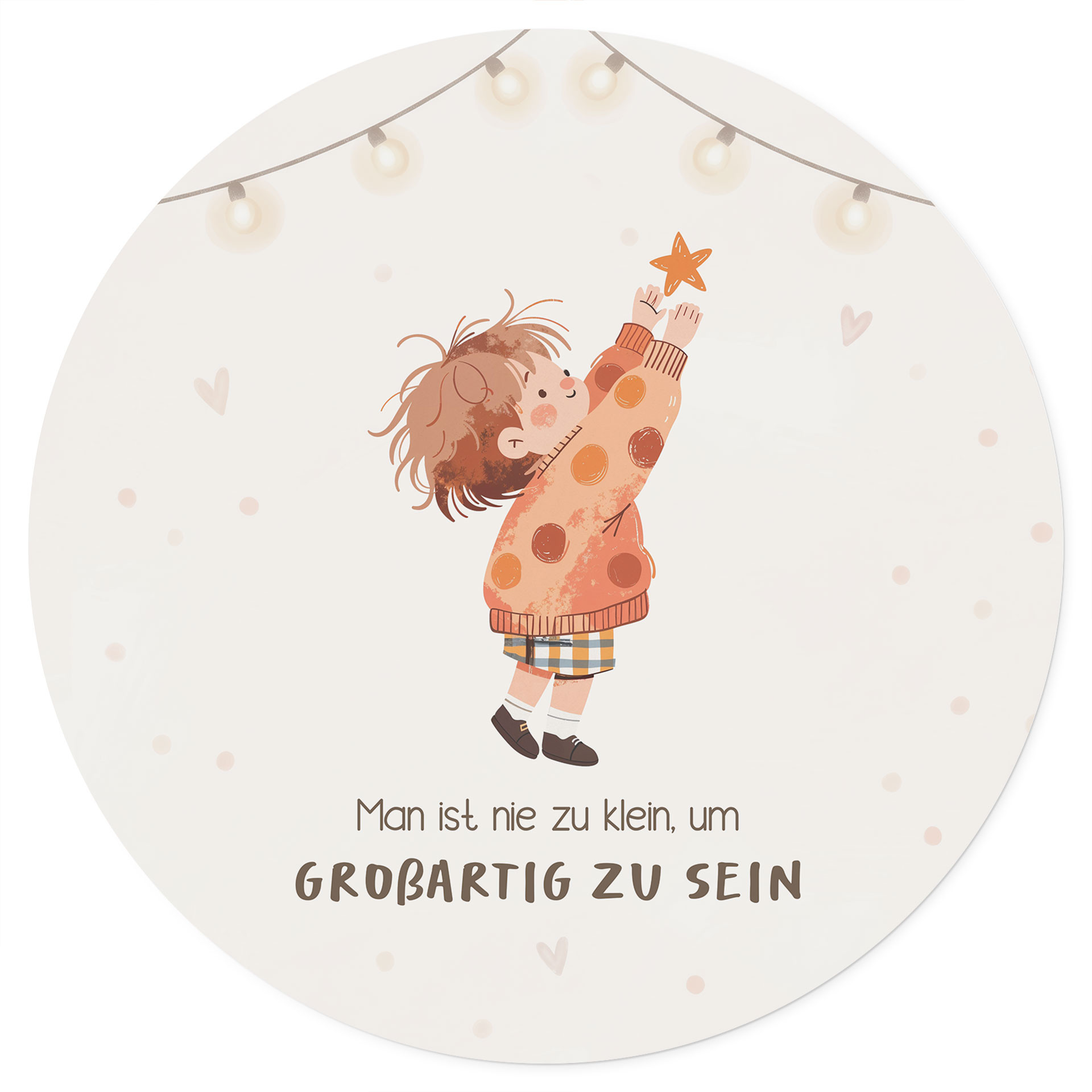 Rundes Wandtattoo mit Kind und Stern - Kraftsatz 'Man ist nie zu klein' fürs Kinderzimmer