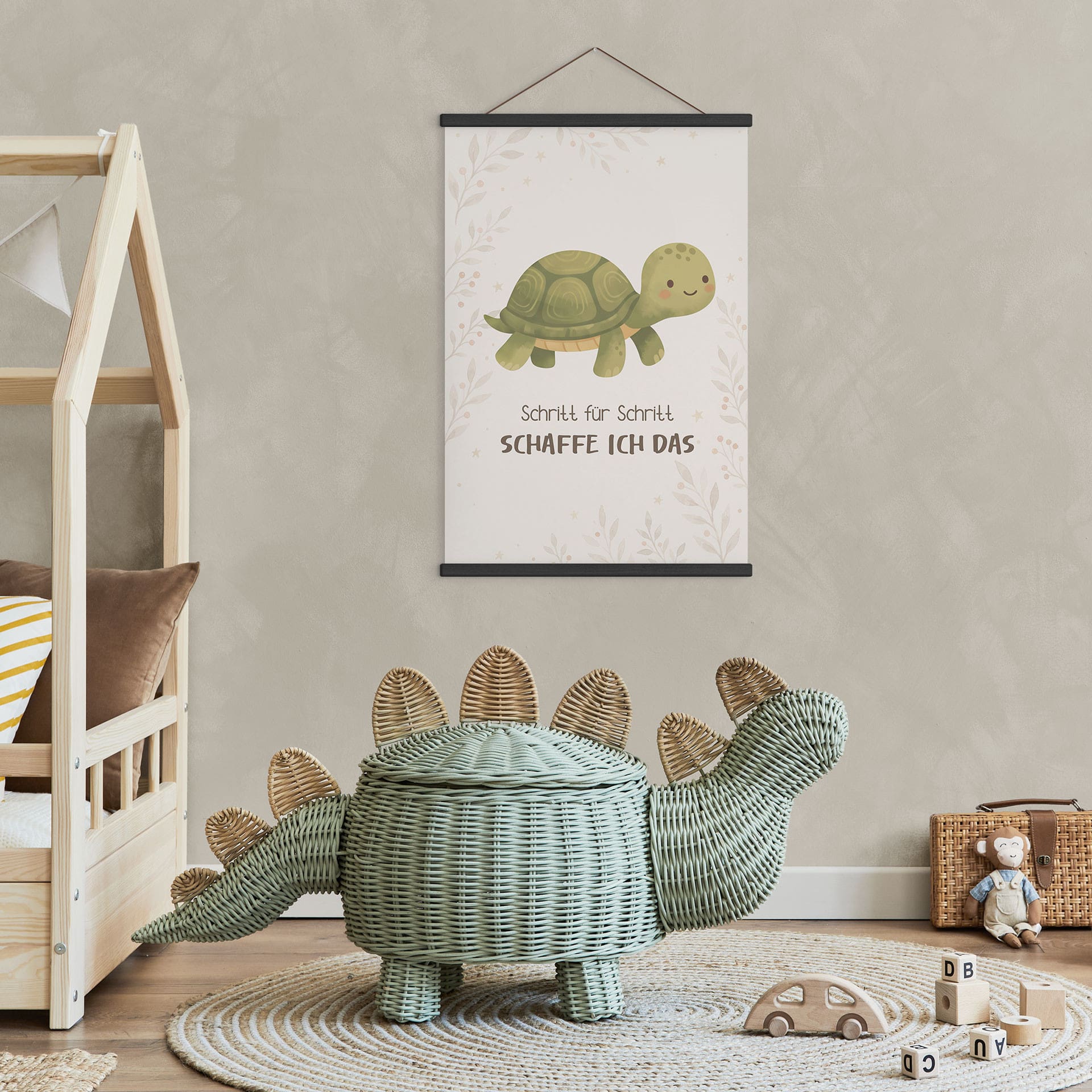 Stoffbild mit Schildkröte - Glaubenssatz für Kinder 'Schritt für Schritt schaffe ich das'