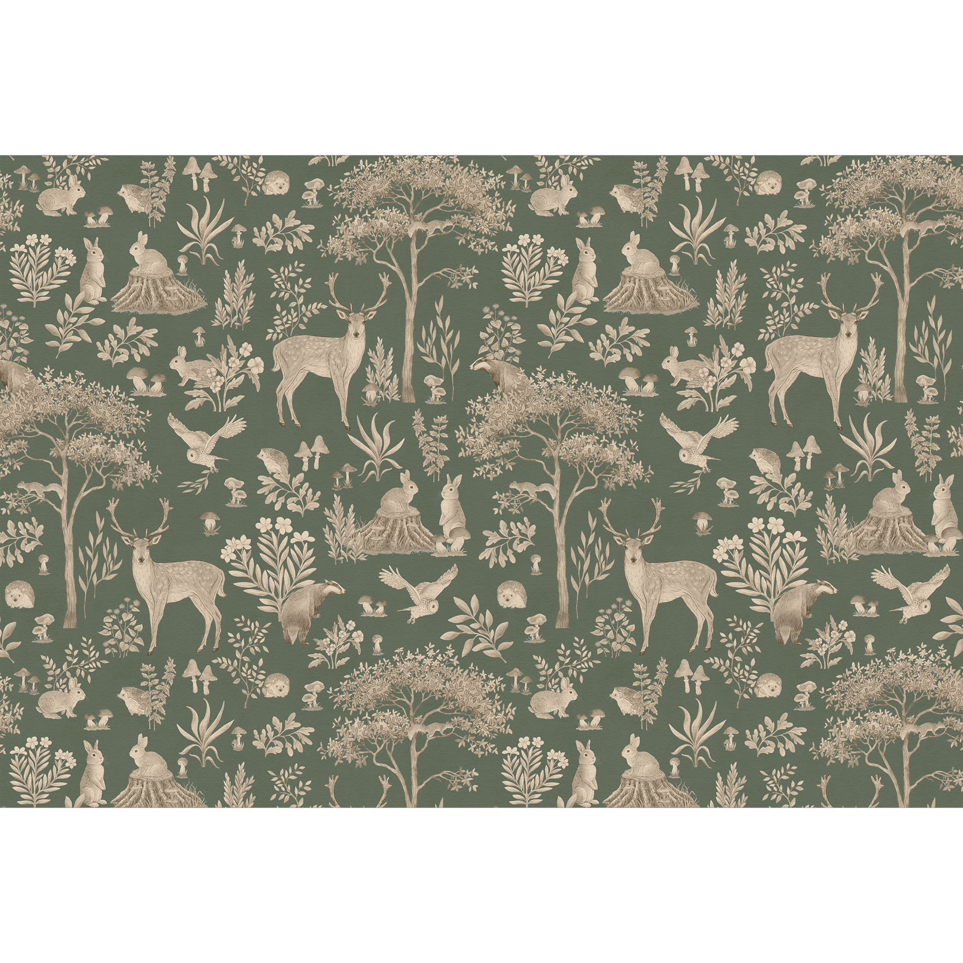 Betoverend bos met dieren behang - Vintage groen - Kikki Belle