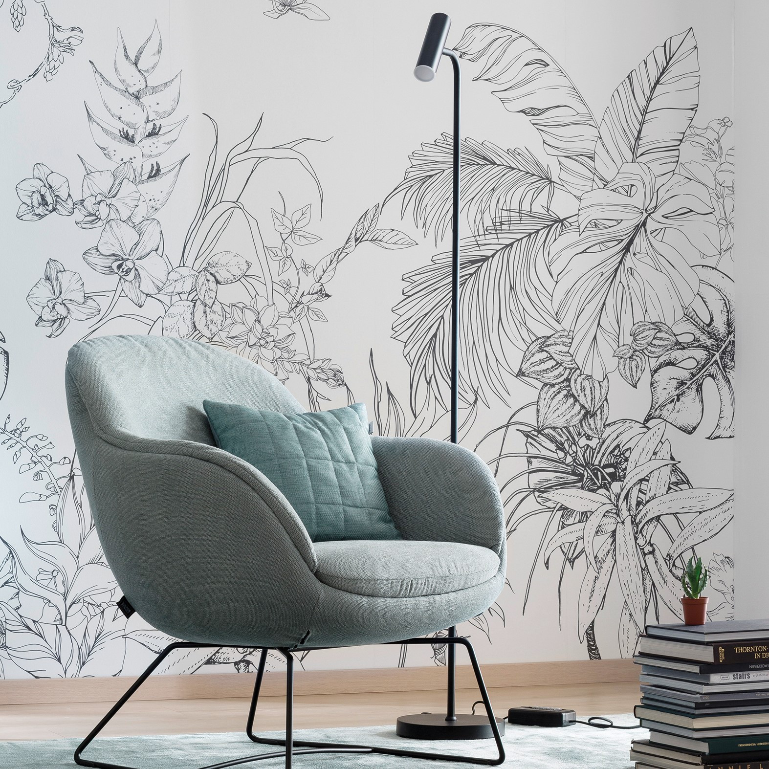Zwart gebloemd behang Fotobehang voor woonkamer slaapkamer 2.70 x 2.12 cm
