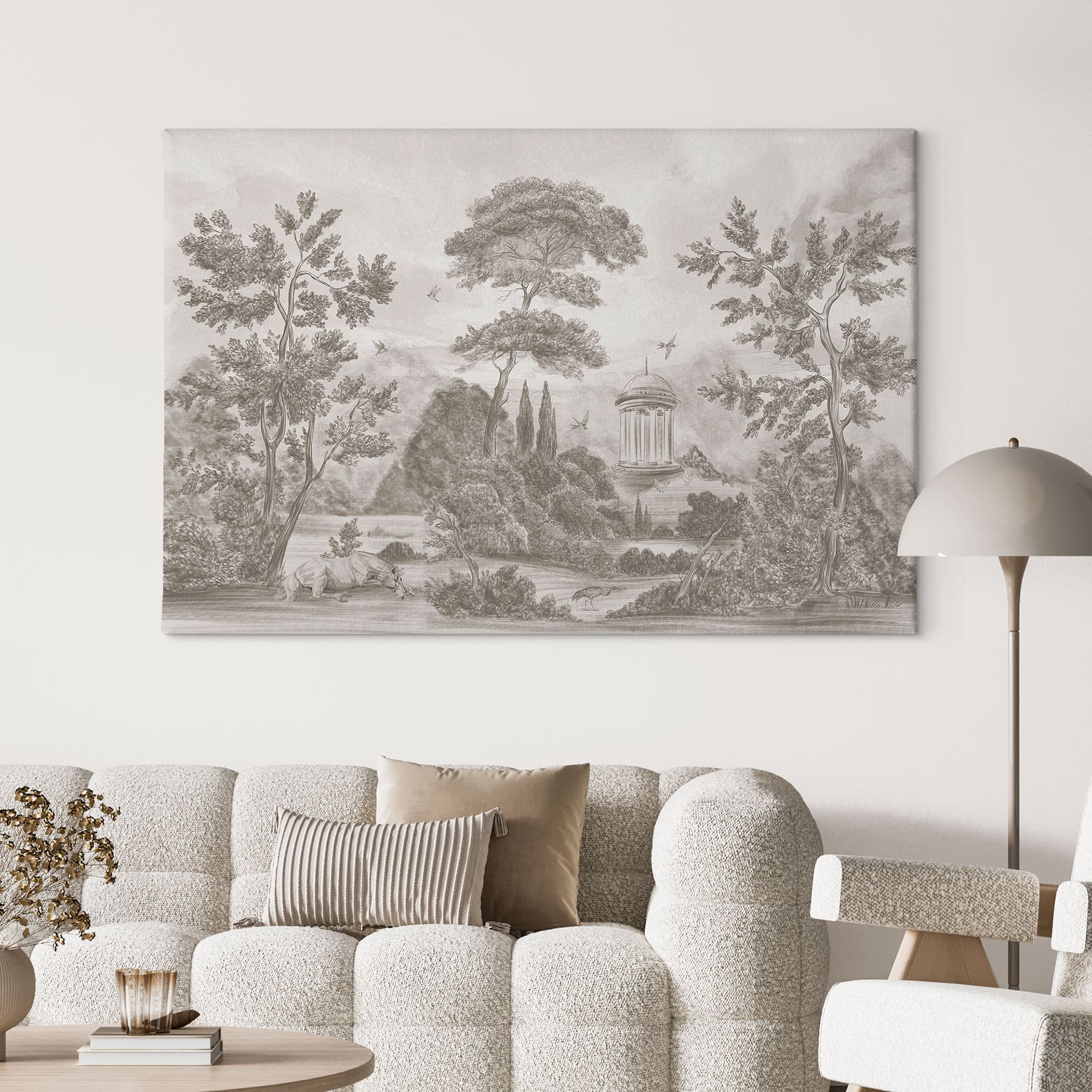 Canvas schilderij Landschap met tuinlandschap in beige - Ms Tiff