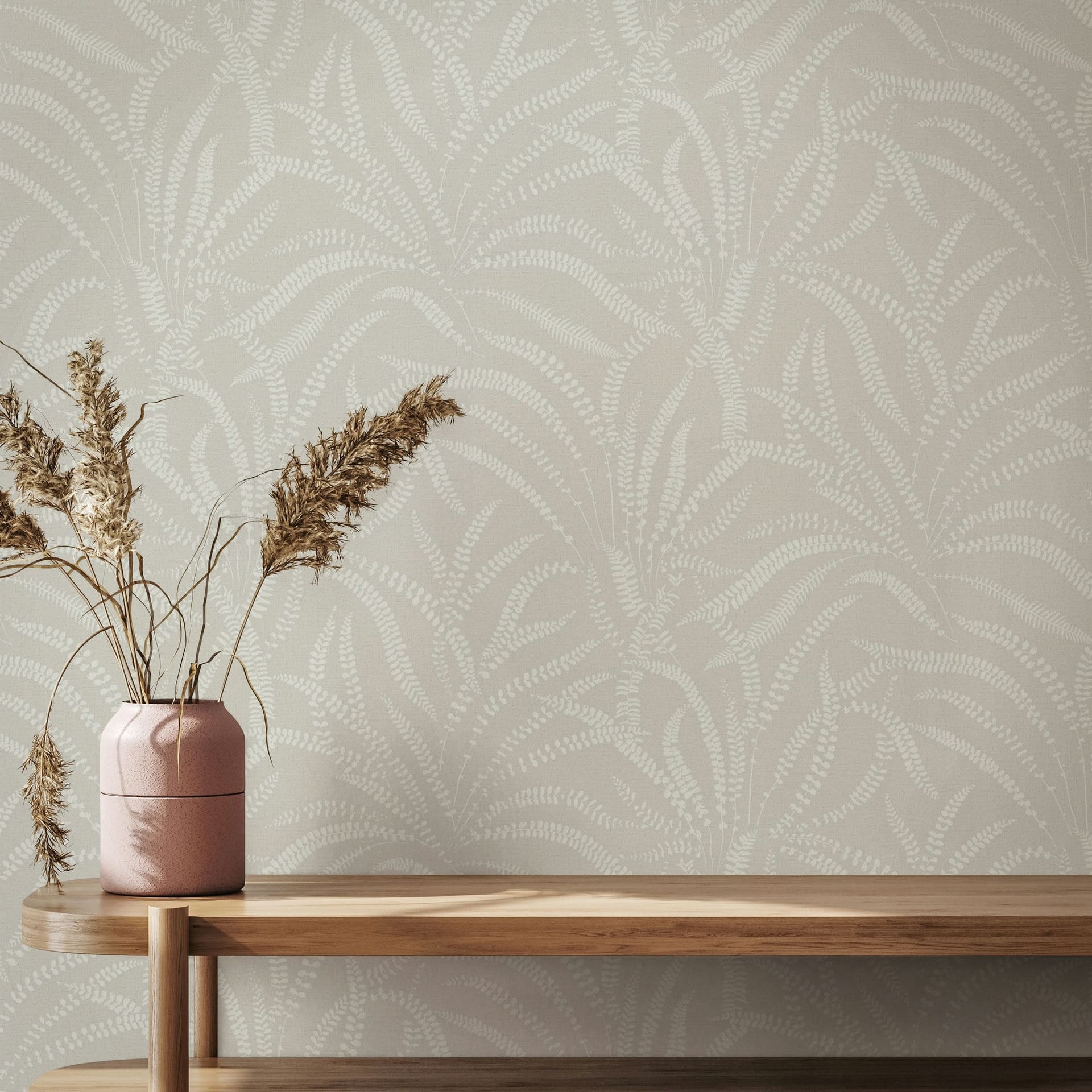 Vliesbehang bladeren, ranken bloemen natuur in grijs beige