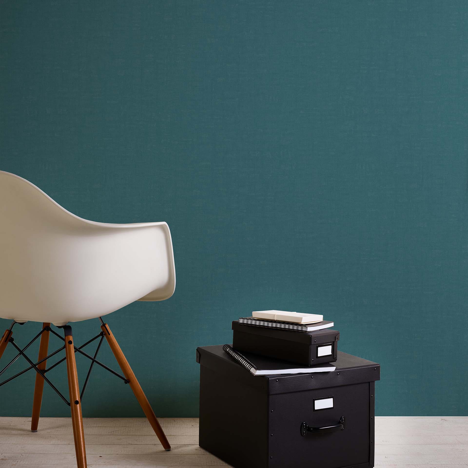 behang petrol blauw - effen vliesbehang slaapkamer