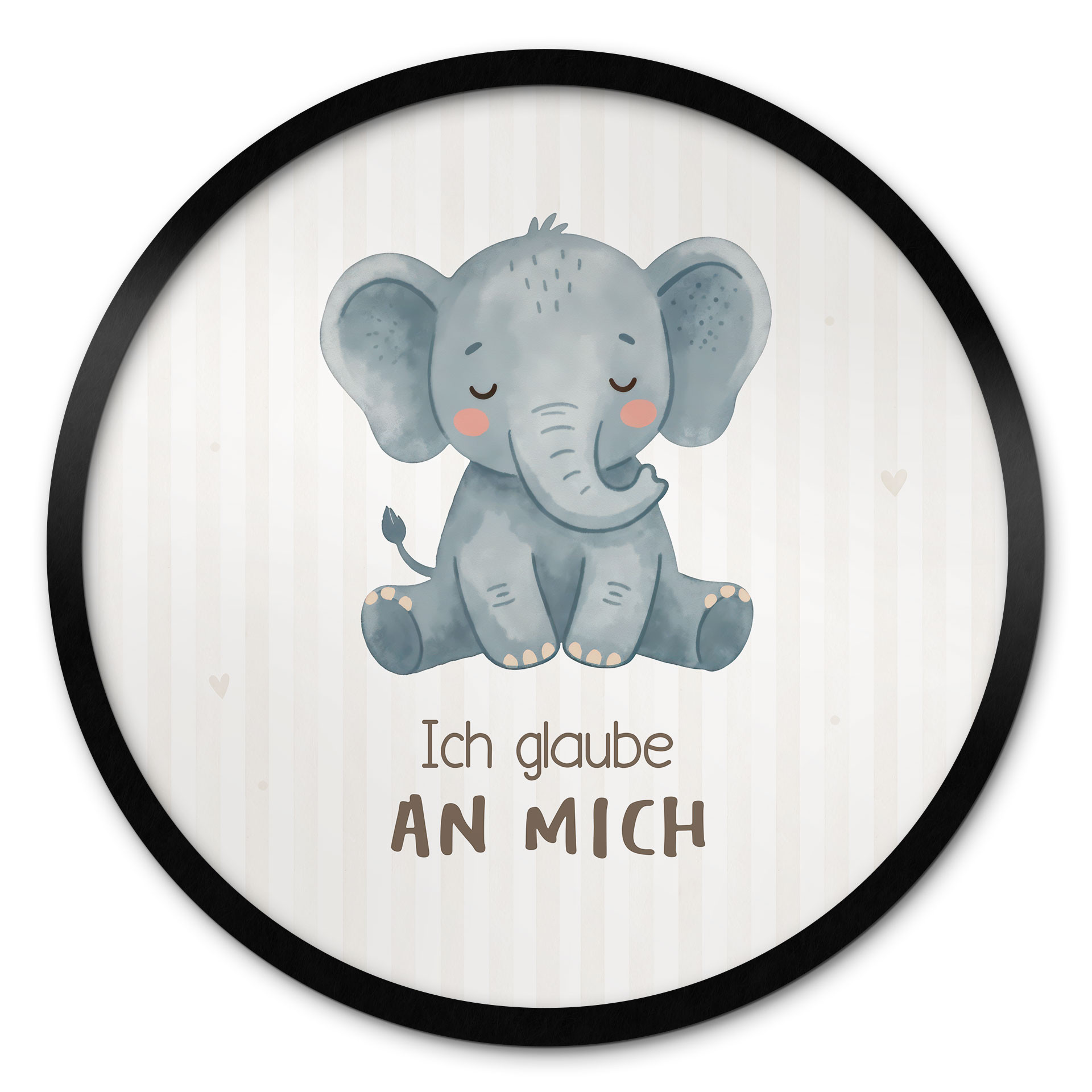 Rundes Affirmationsposter mit Elefant - 'Ich glaube an mich' für Kinder