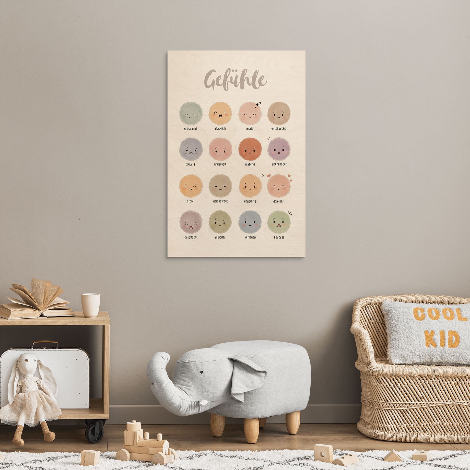 Holzbild - Emotionswortschatz zum Gefühle erkennen, kindgerecht