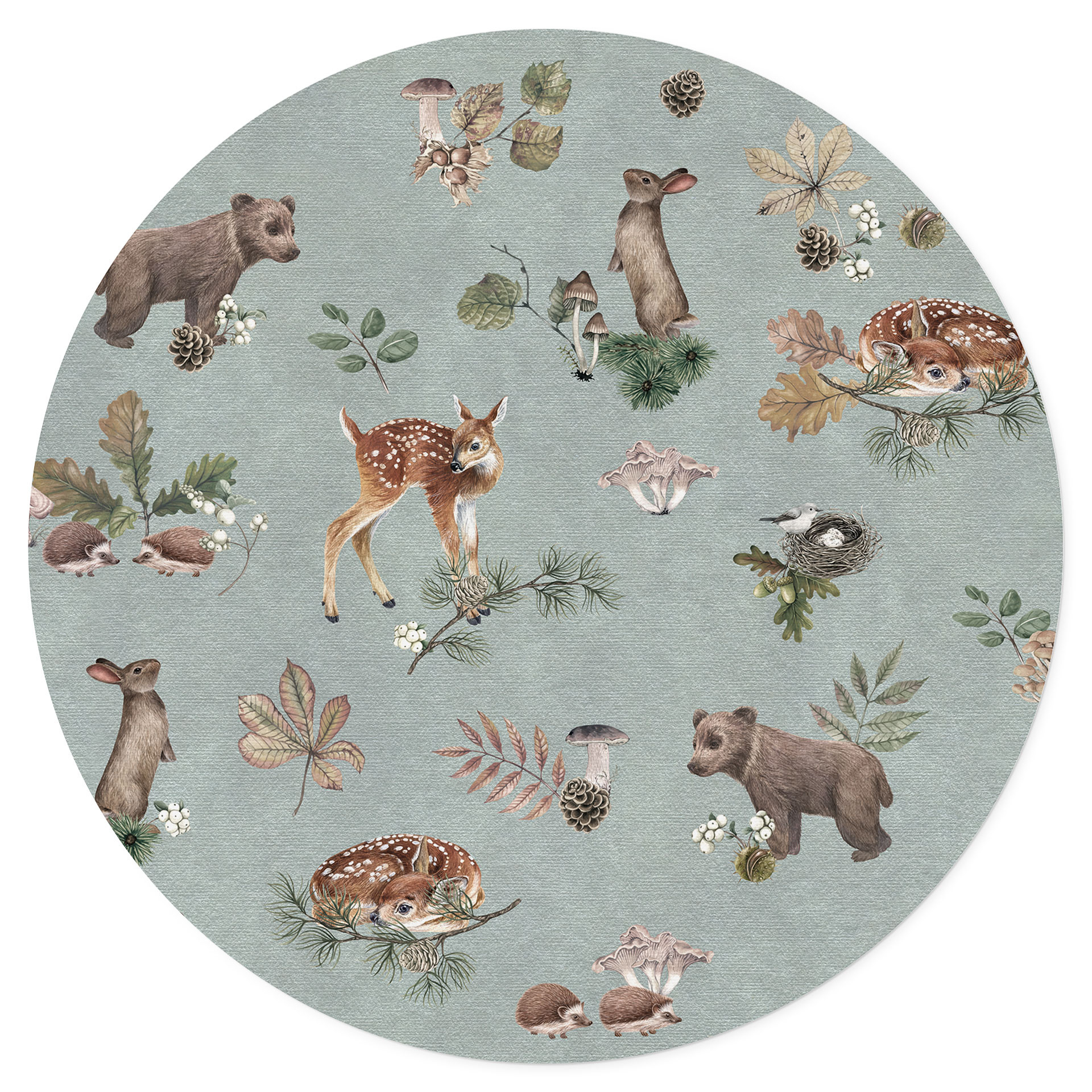 Wandtattoo Rehkitz und Waldfreunde - Tiere für Kinder - blau - Kikki Belle - Rund