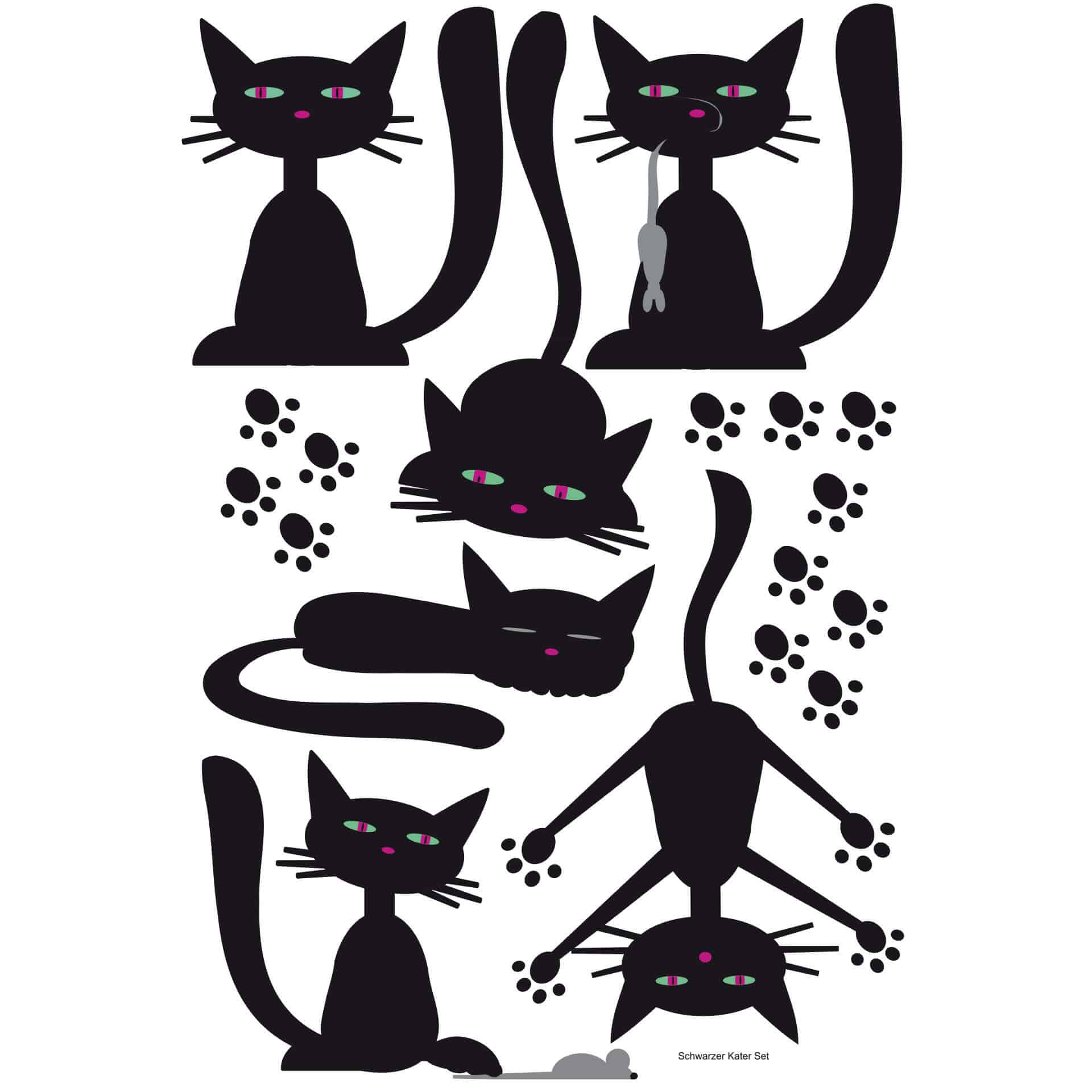 Wallsticker Sæt af sorte katte