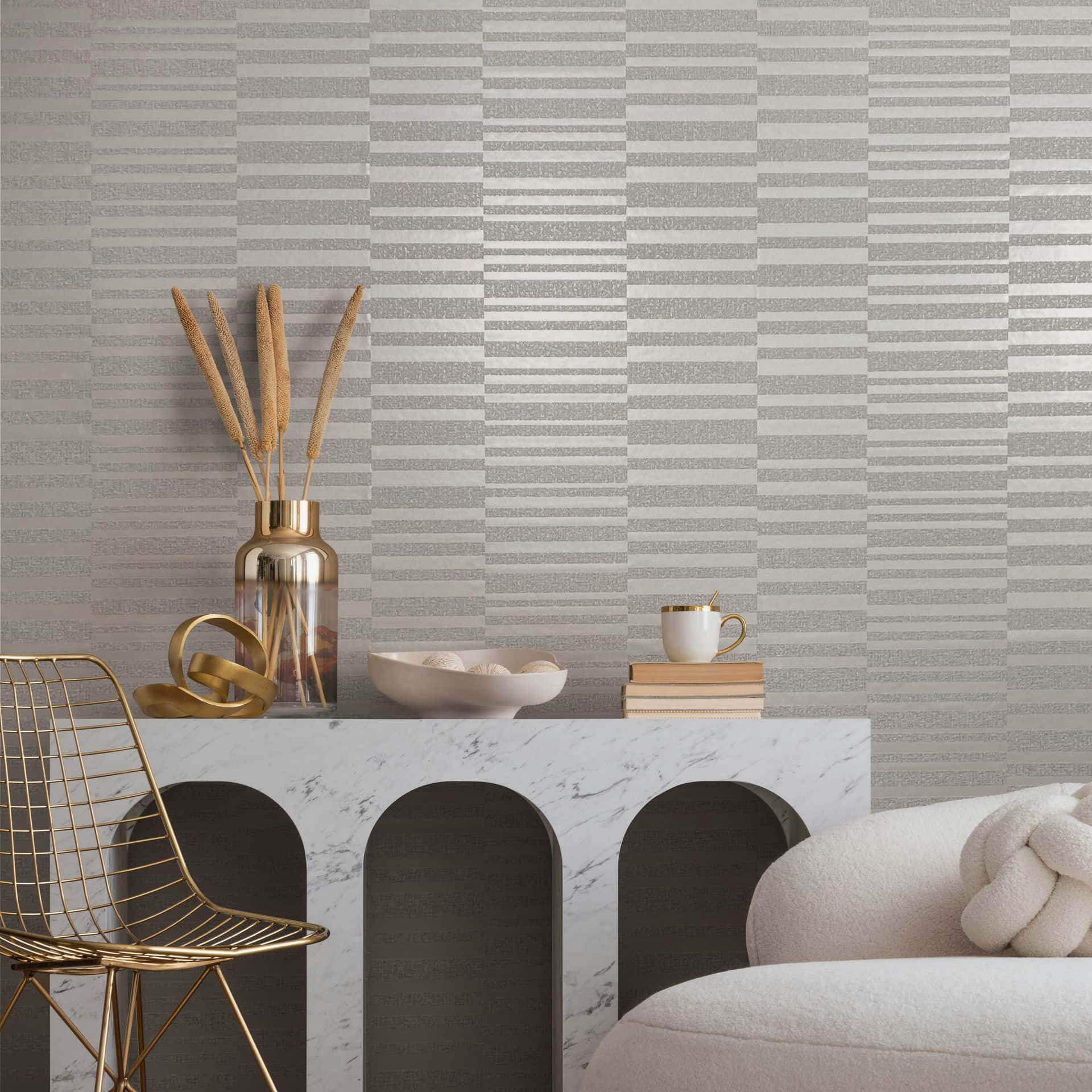 Vliesbehang horizontale strepen modern in wit