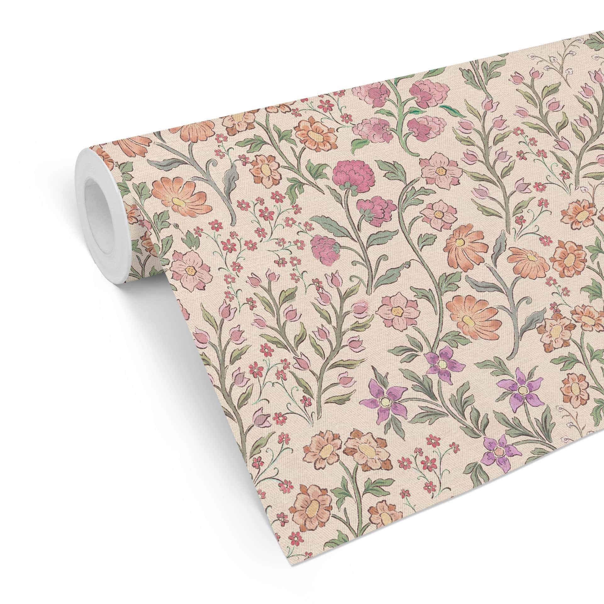 Patroonbehang weide bloemen vintage - beige - Bloomery Decor