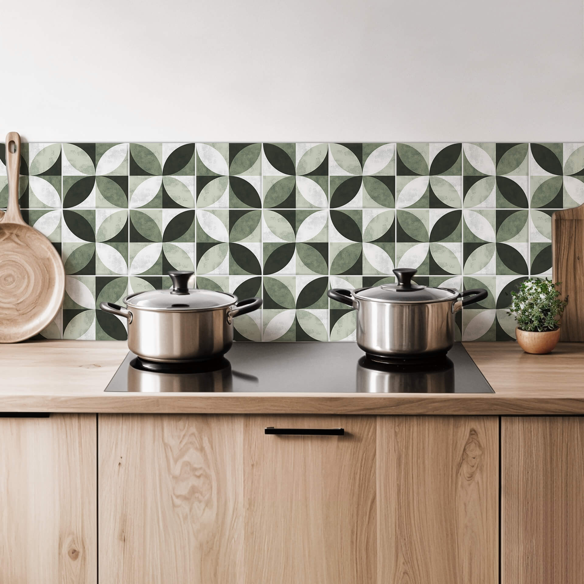 Naklejki na płytki Abstract Flower Pattern - zielone - zestaw 12 sztuk