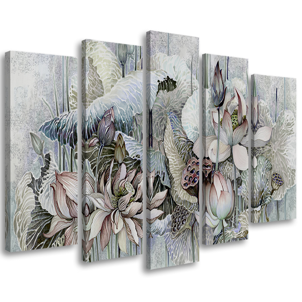 5 stykke lærredstryk, Saint Lotus-blomster