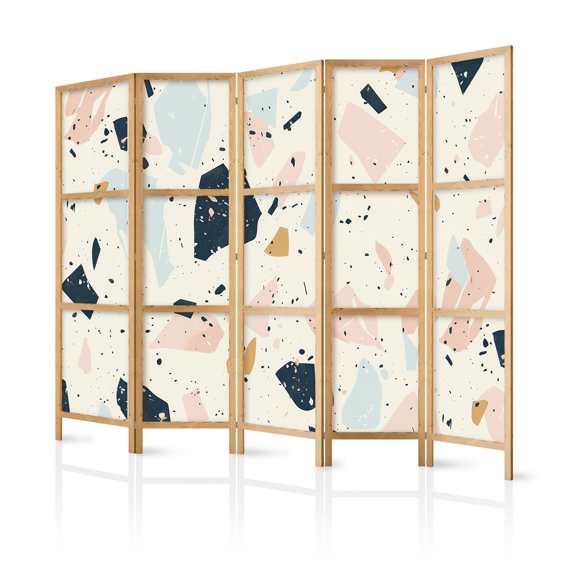 Japanischer Paravent, Raumteiler freistehend, Trennwand - Terrazzo: Large Scaled Stones in Muted Col
