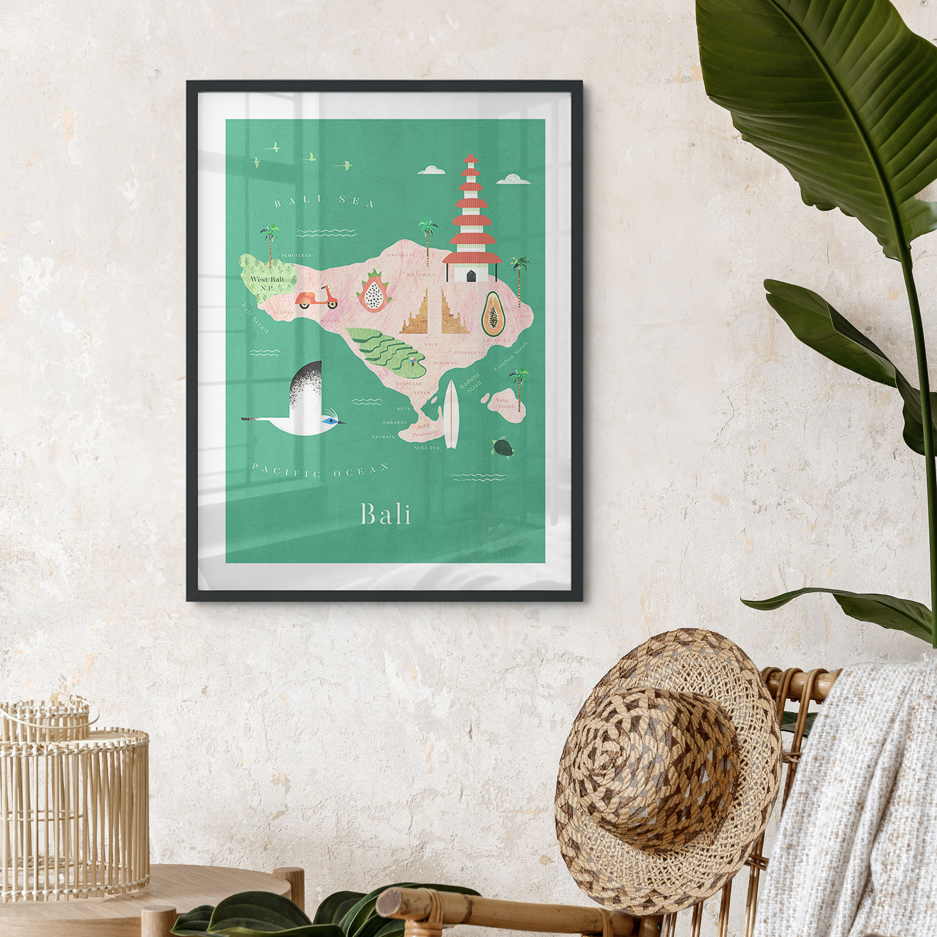 Plakatowa mapa - Bali - Rzeki