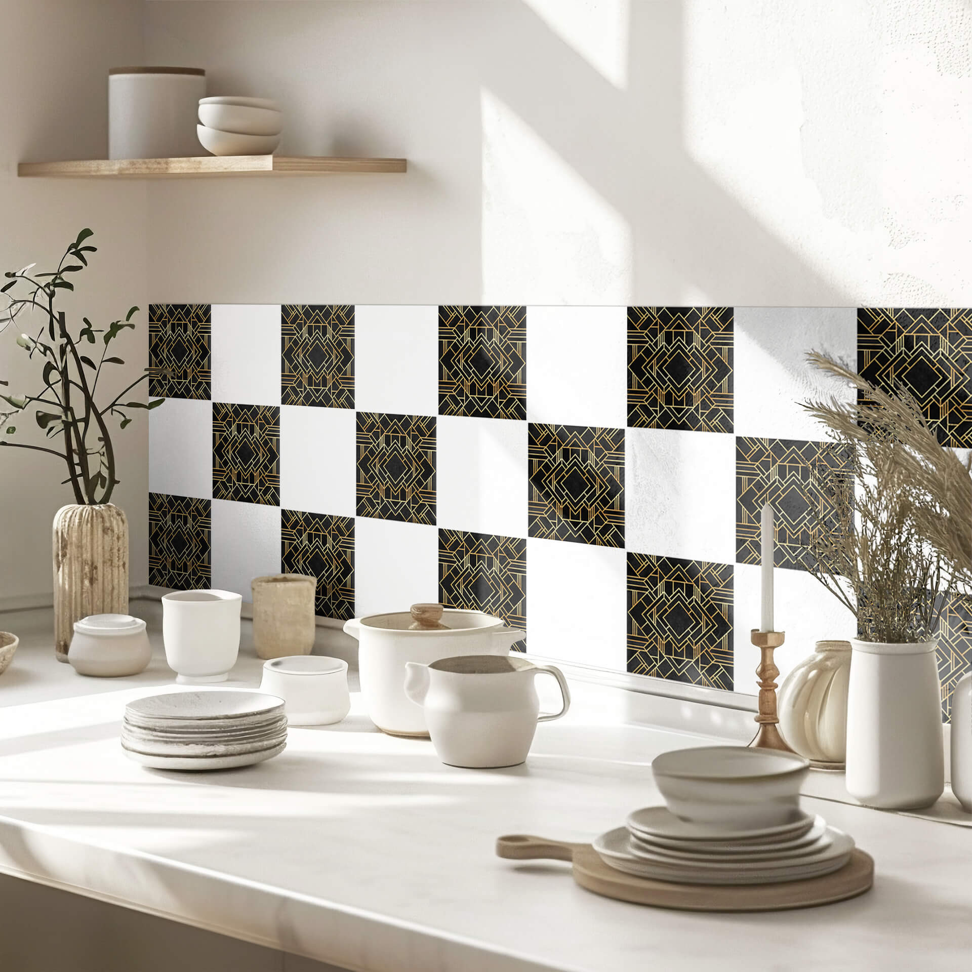 Naklejki na płytki Fredriksson - Art Deco Black Gold - Zestaw 12 sztuk
