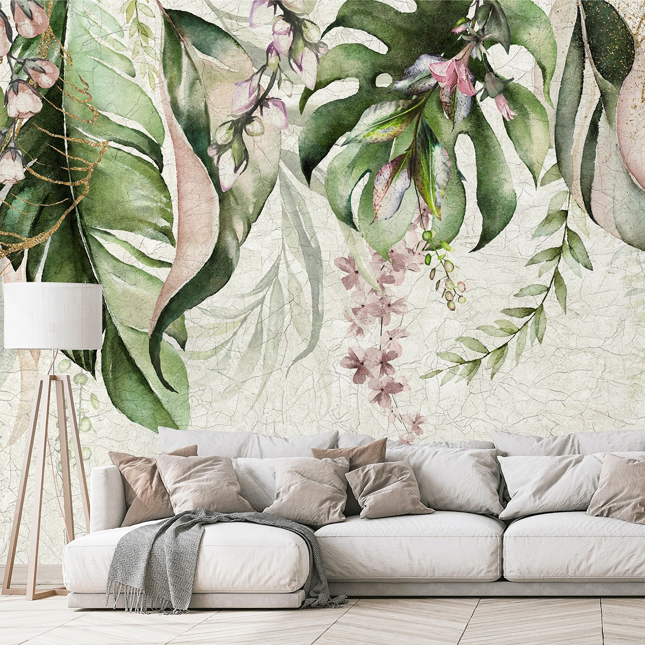 Fotobehang met planten, paars gebloemd 3.40 x 1.59 m