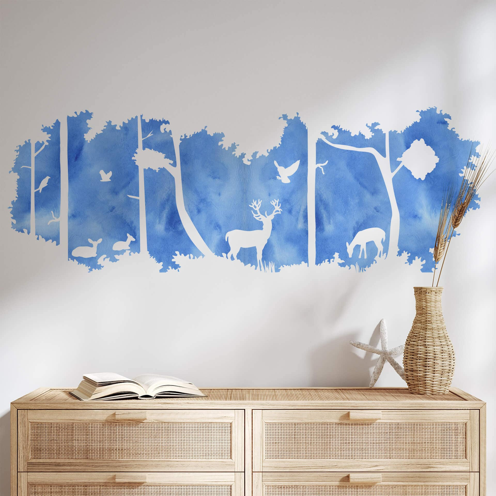 Wandtattoo Waldsilhouette Panorama Watercolor - Blau